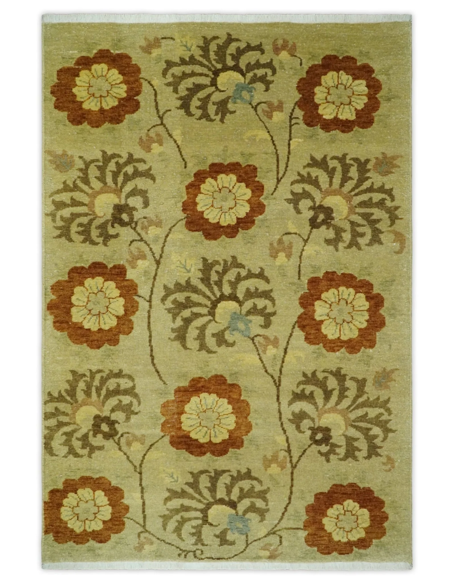 Antique Turkish Floral 8x10, 6x9, 4x6 and 2.6x10 Hand Knotted Beige, Olive and Rust Floral Persian Rug | AC5 - Image 13