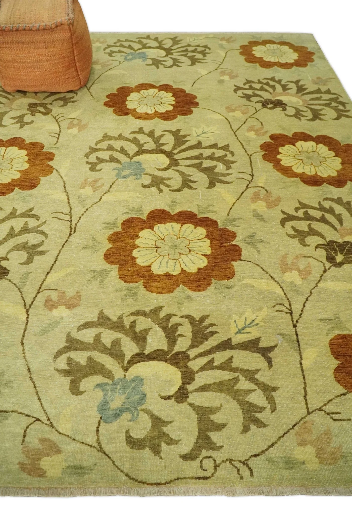 Antique Turkish Floral 8x10, 6x9, 4x6 and 2.6x10 Hand Knotted Beige, Olive and Rust Floral Persian Rug | AC5 - Image 3