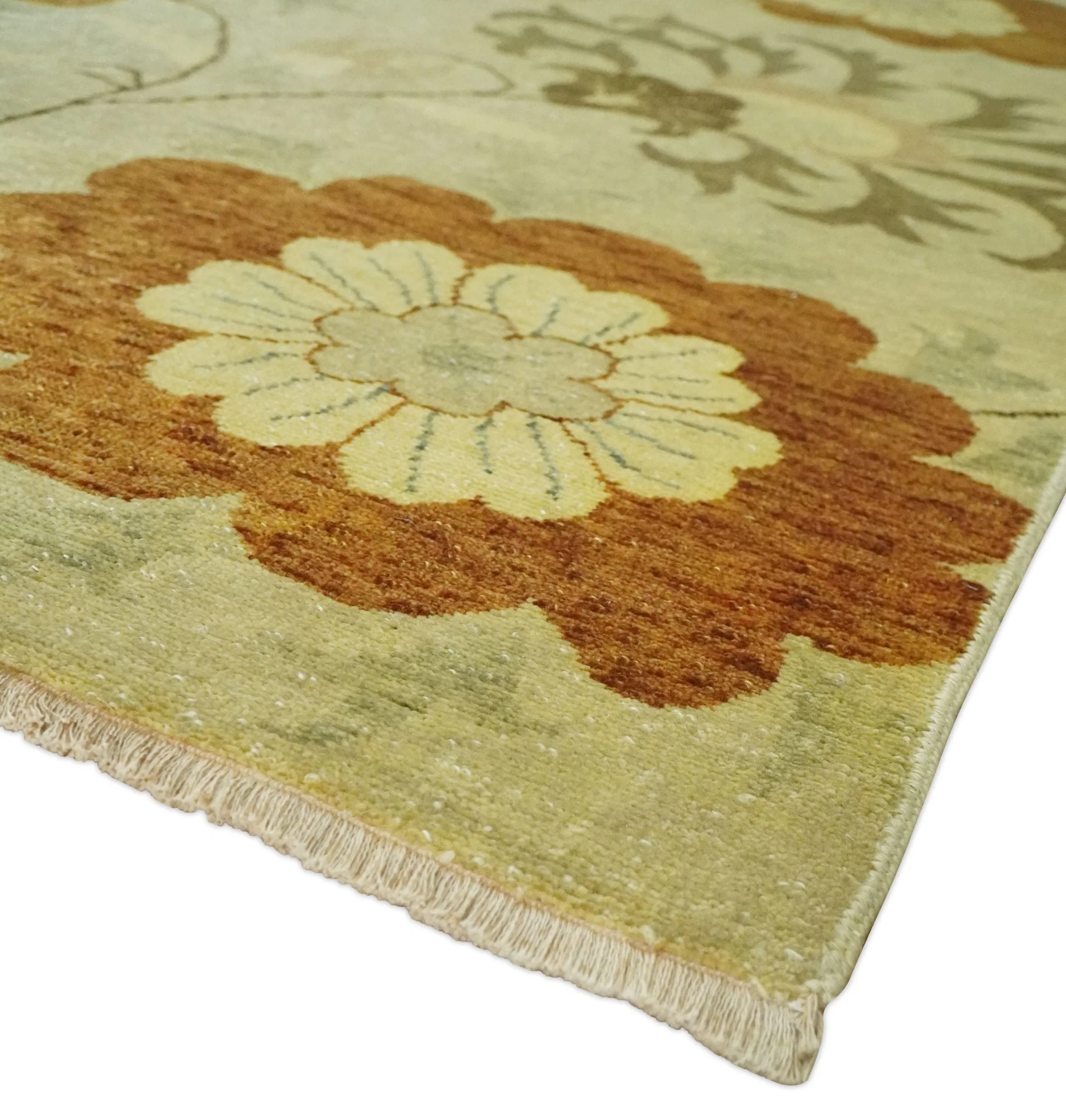 Antique Turkish Floral 8x10, 6x9, 4x6 and 2.6x10 Hand Knotted Beige, Olive and Rust Floral Persian Rug | AC5 - Image 5