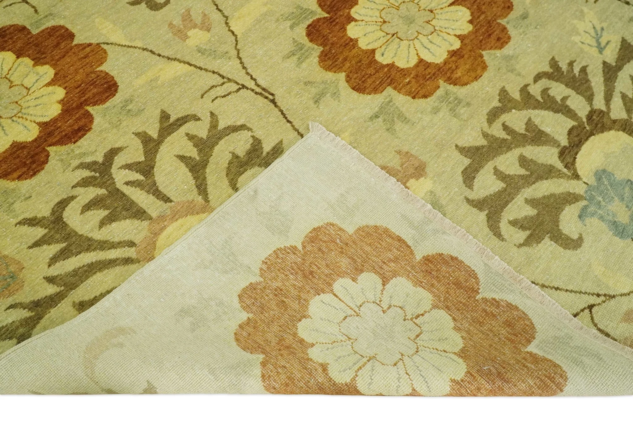Antique Turkish Floral 8x10, 6x9, 4x6 and 2.6x10 Hand Knotted Beige, Olive and Rust Floral Persian Rug | AC5 - Image 6