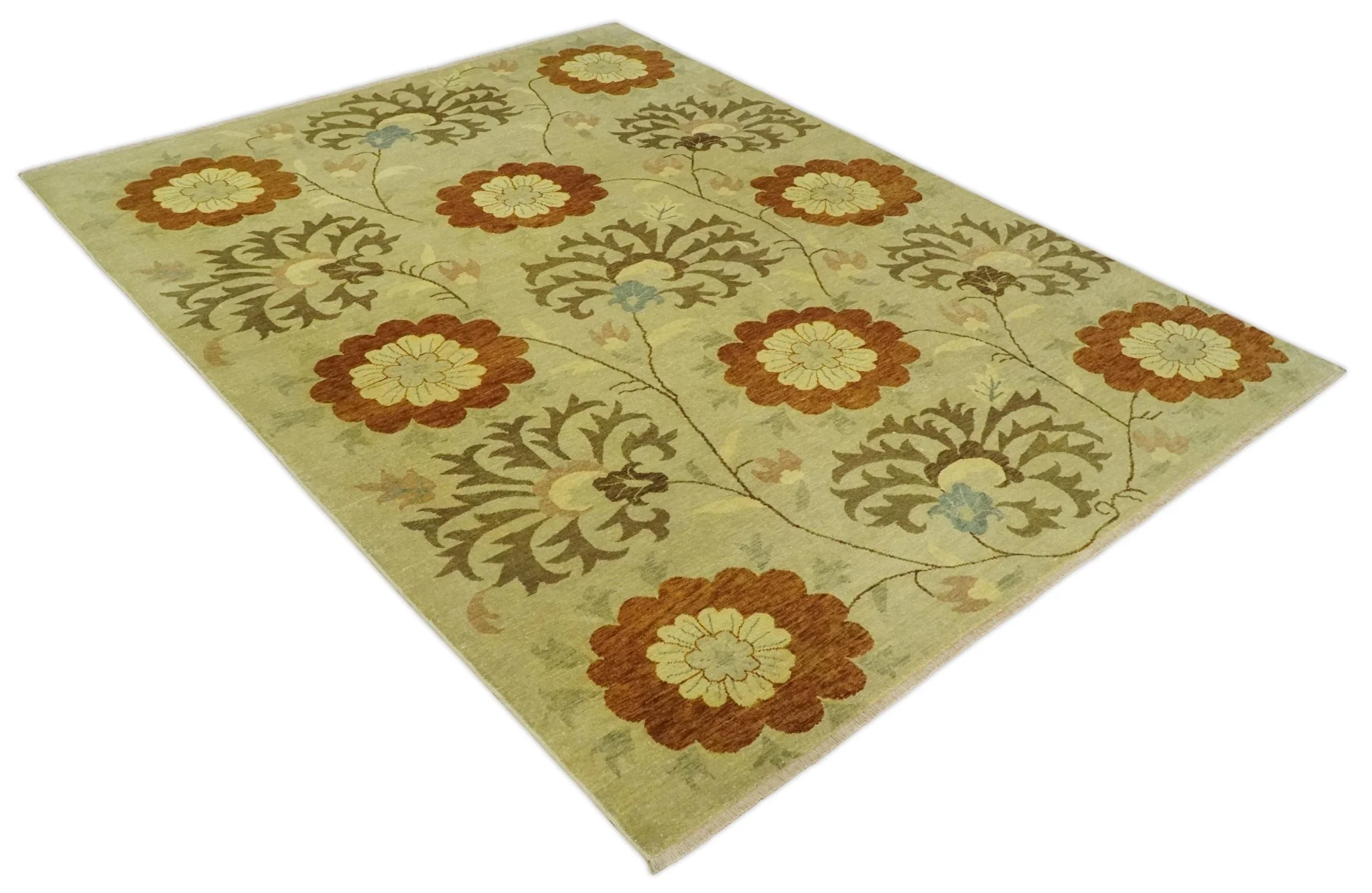 Antique Turkish Floral 8x10, 6x9, 4x6 and 2.6x10 Hand Knotted Beige, Olive and Rust Floral Persian Rug | AC5 - Image 8