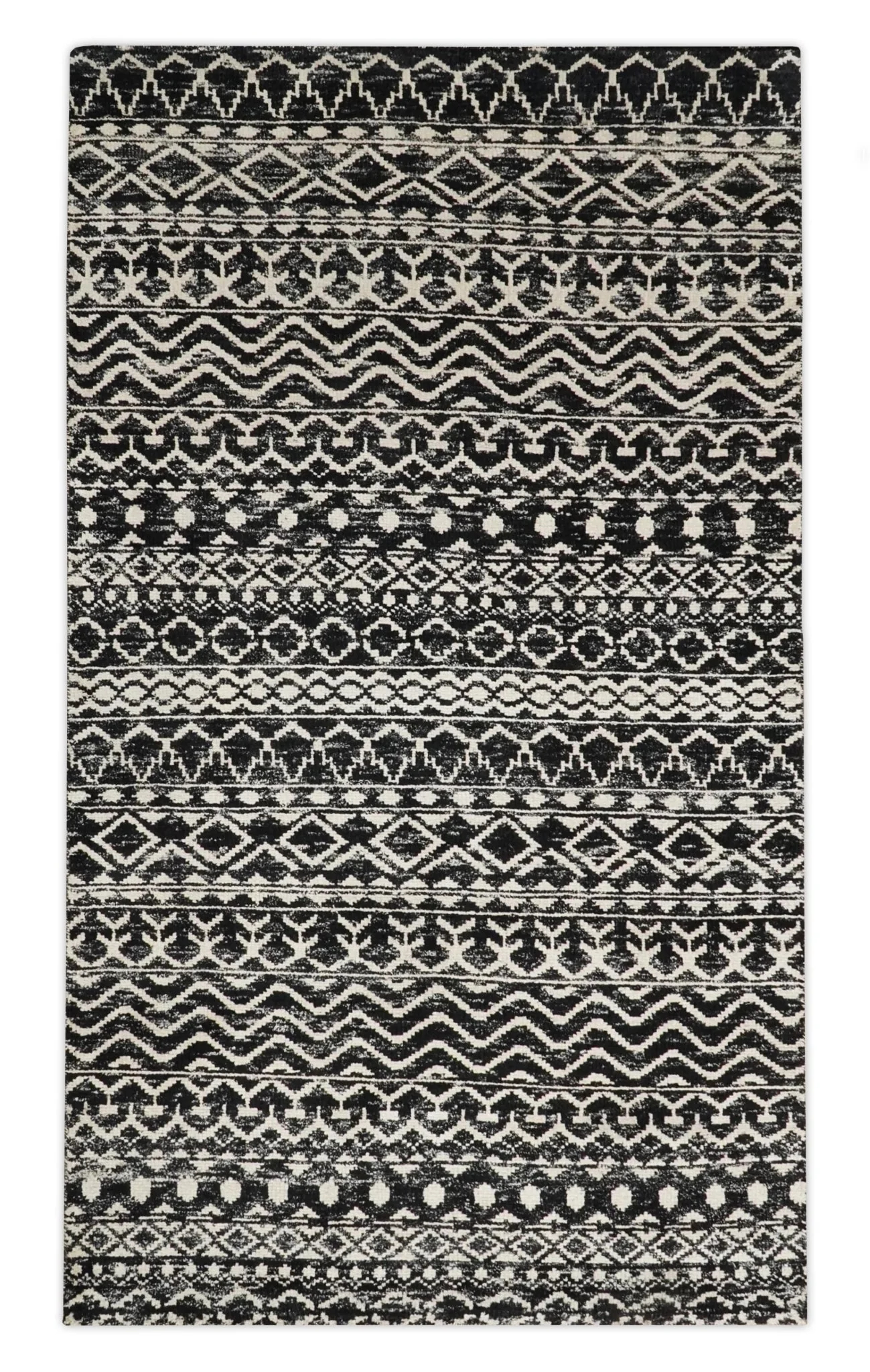 Hand Knotted Black and Ivory Modern Contemporary Southwestern Tribal Trellis Recycled Silk Area Rug | OP11 - Image 13