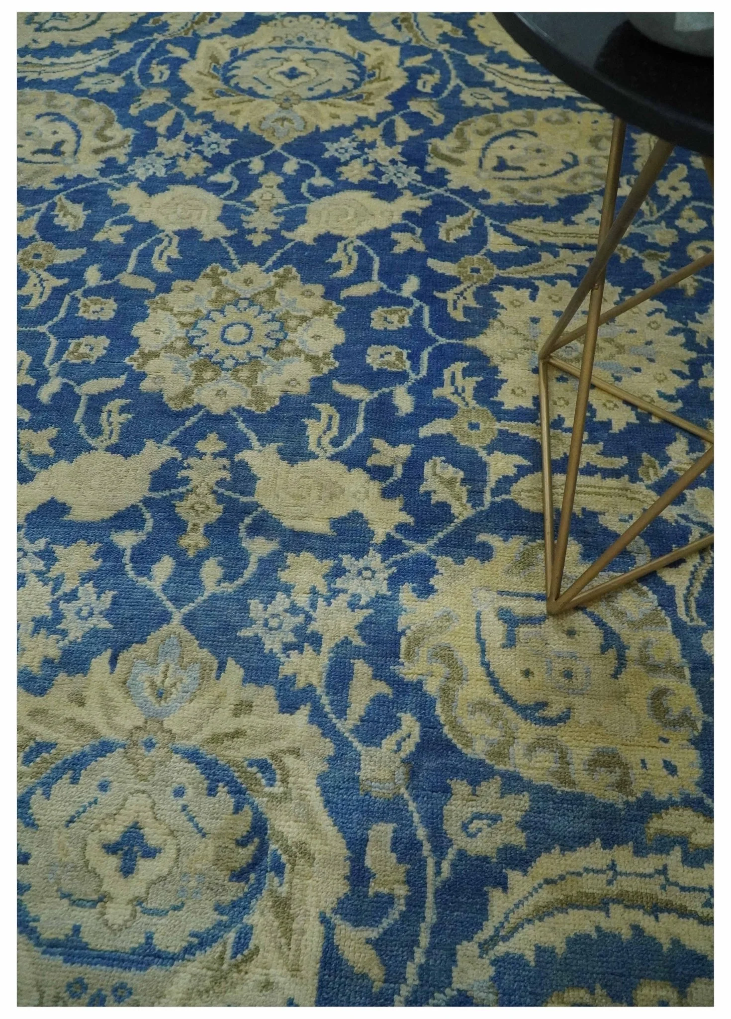 Antique Finish Oushak 8x10 Hand Knotted Blue and Beige Traditional Wool Area Rug - Image 2