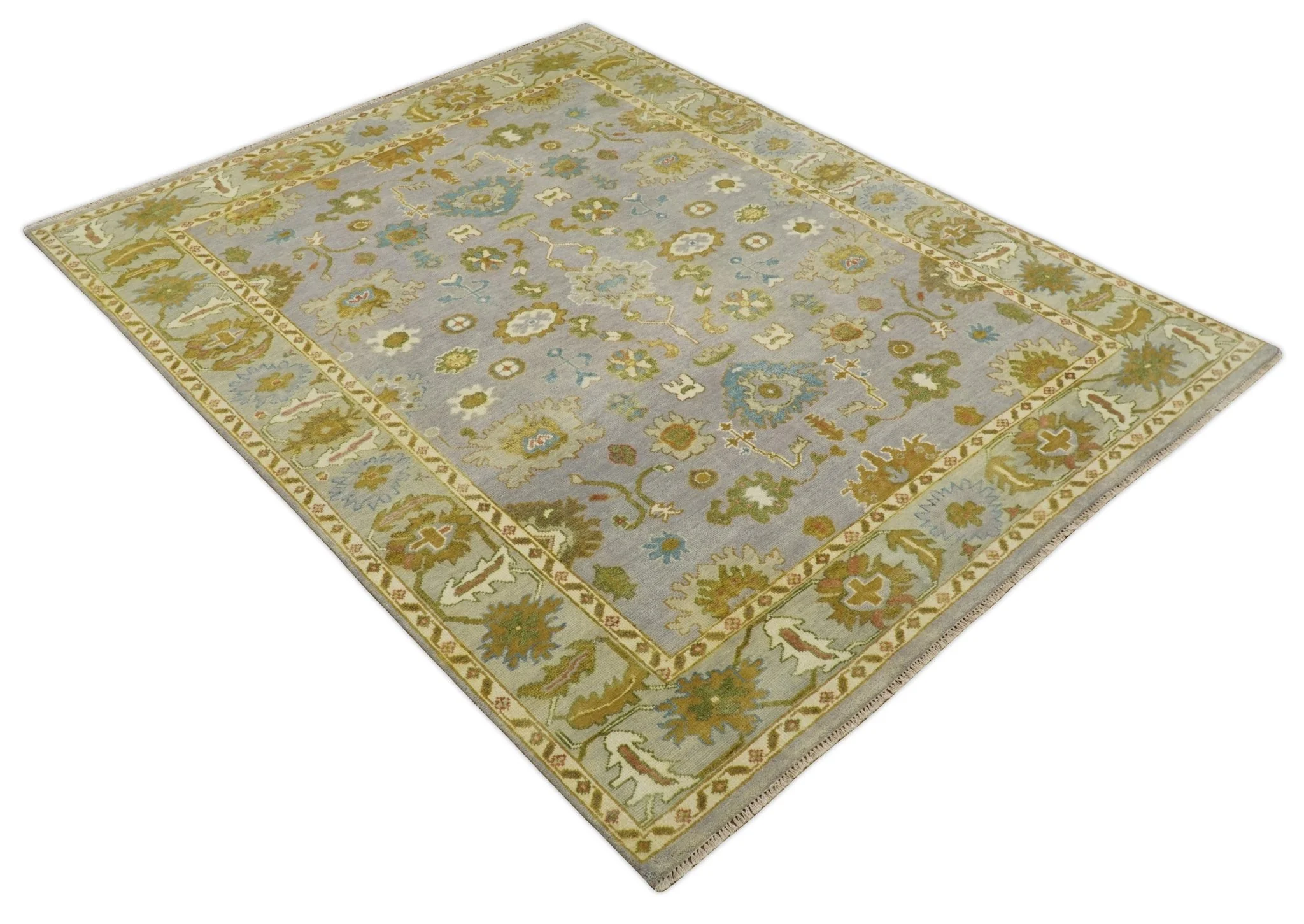 Antique Moss 8x10 Hand Knotted Silver and Green Traditional Persian Antique Wool Rug | TRDCP766810 - Image 10
