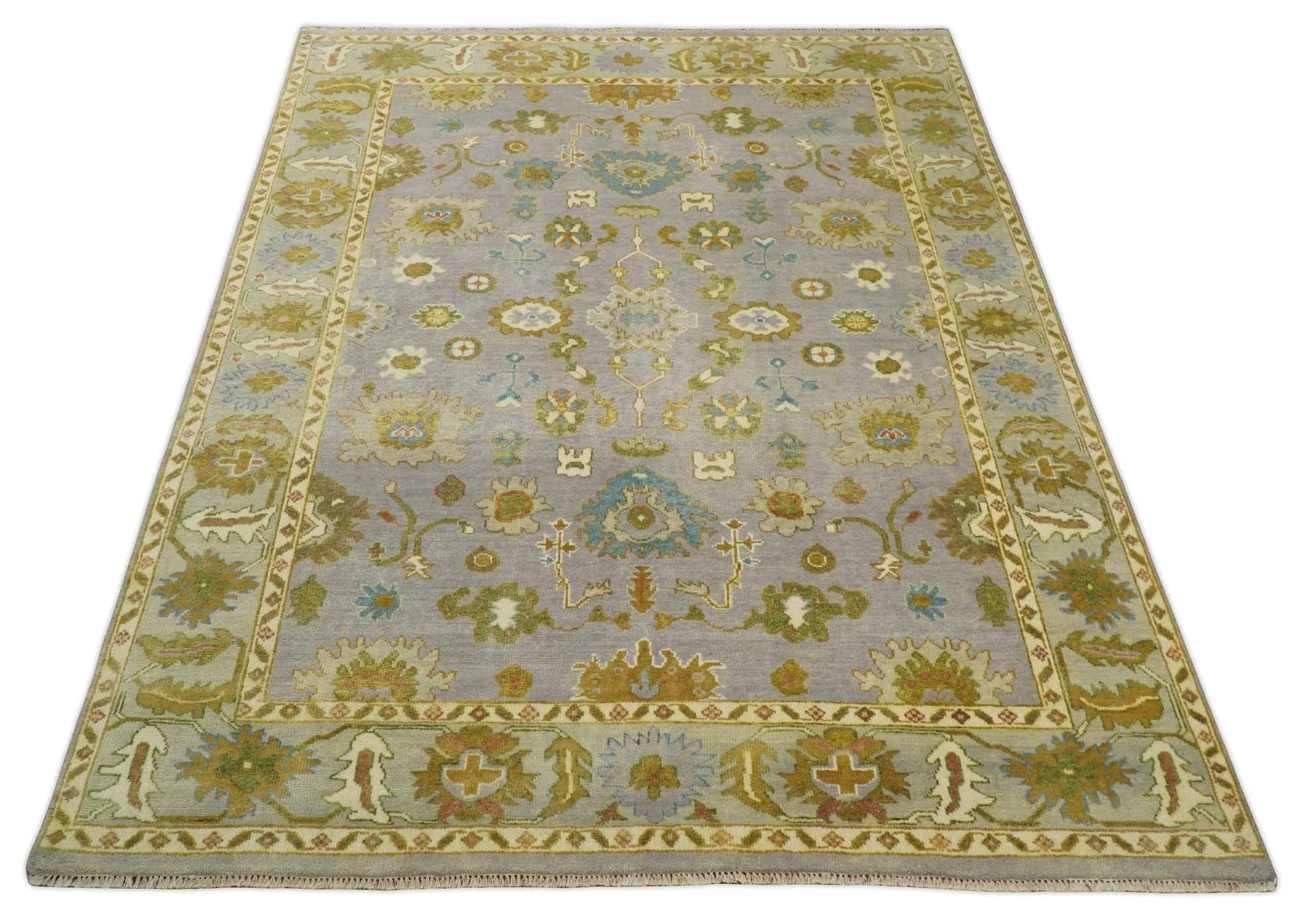 Antique Moss 8x10 Hand Knotted Silver and Green Traditional Persian Antique Wool Rug | TRDCP766810 - Image 11