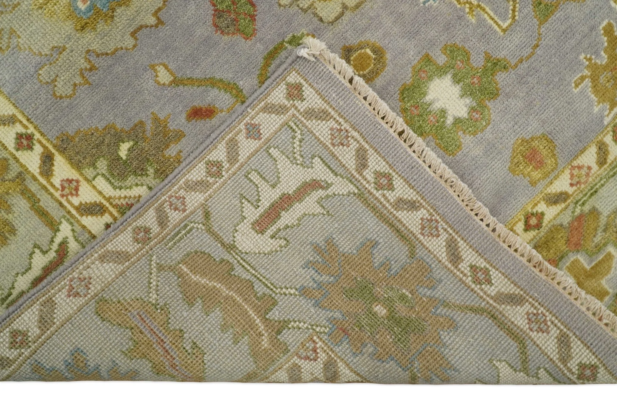 Antique Moss 8x10 Hand Knotted Silver and Green Traditional Persian Antique Wool Rug | TRDCP766810 - Image 4