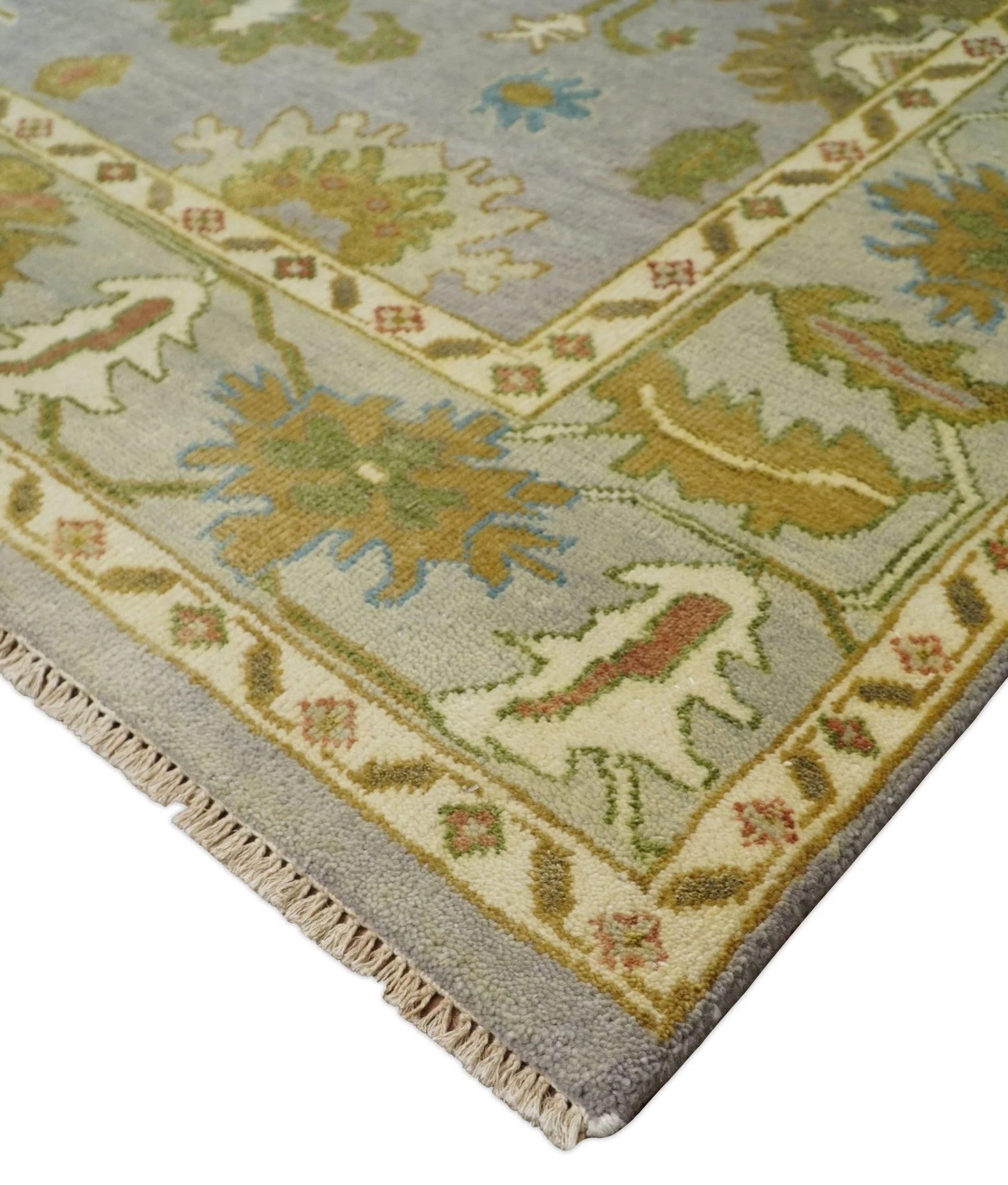 Antique Moss 8x10 Hand Knotted Silver and Green Traditional Persian Antique Wool Rug | TRDCP766810 - Image 7