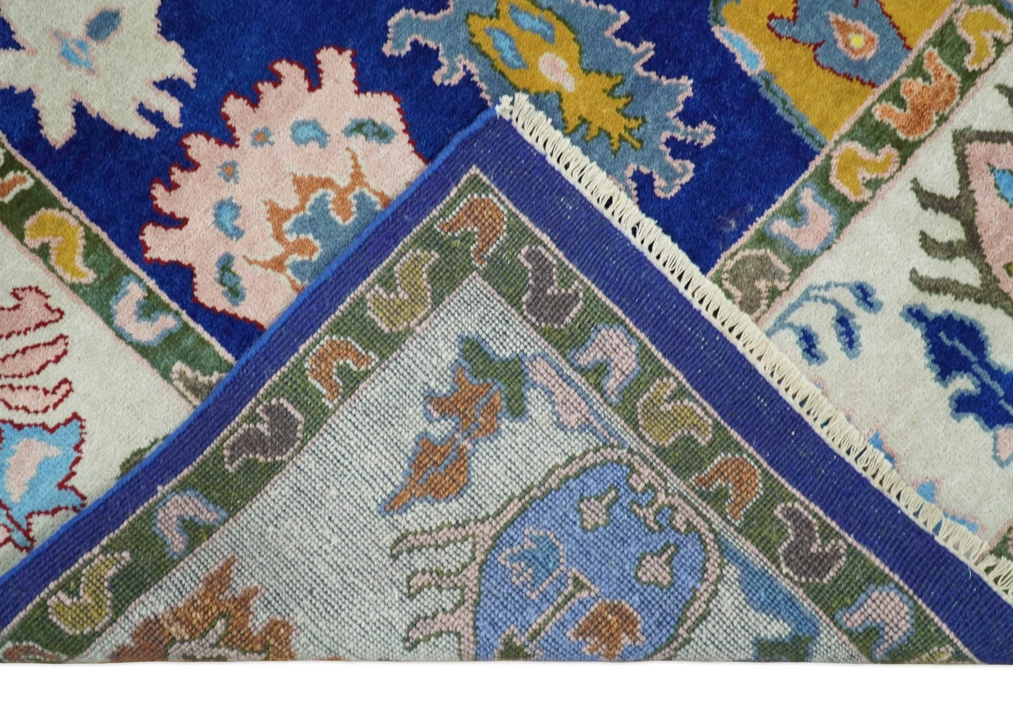 Vibrant 8x10 Hand Knotted Blue and Ivory Traditional Persian Eclectic Colorful Wool Rug | TRDCP776810 - Image 10