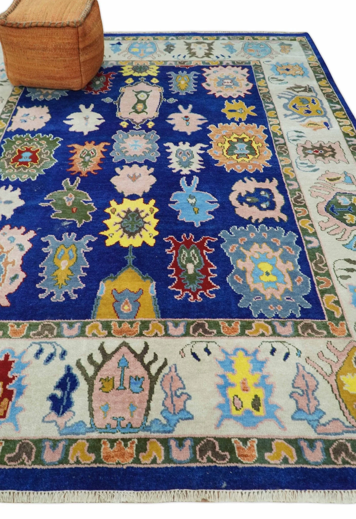 Vibrant 8x10 Hand Knotted Blue and Ivory Traditional Persian Eclectic Colorful Wool Rug | TRDCP776810 - Image 3