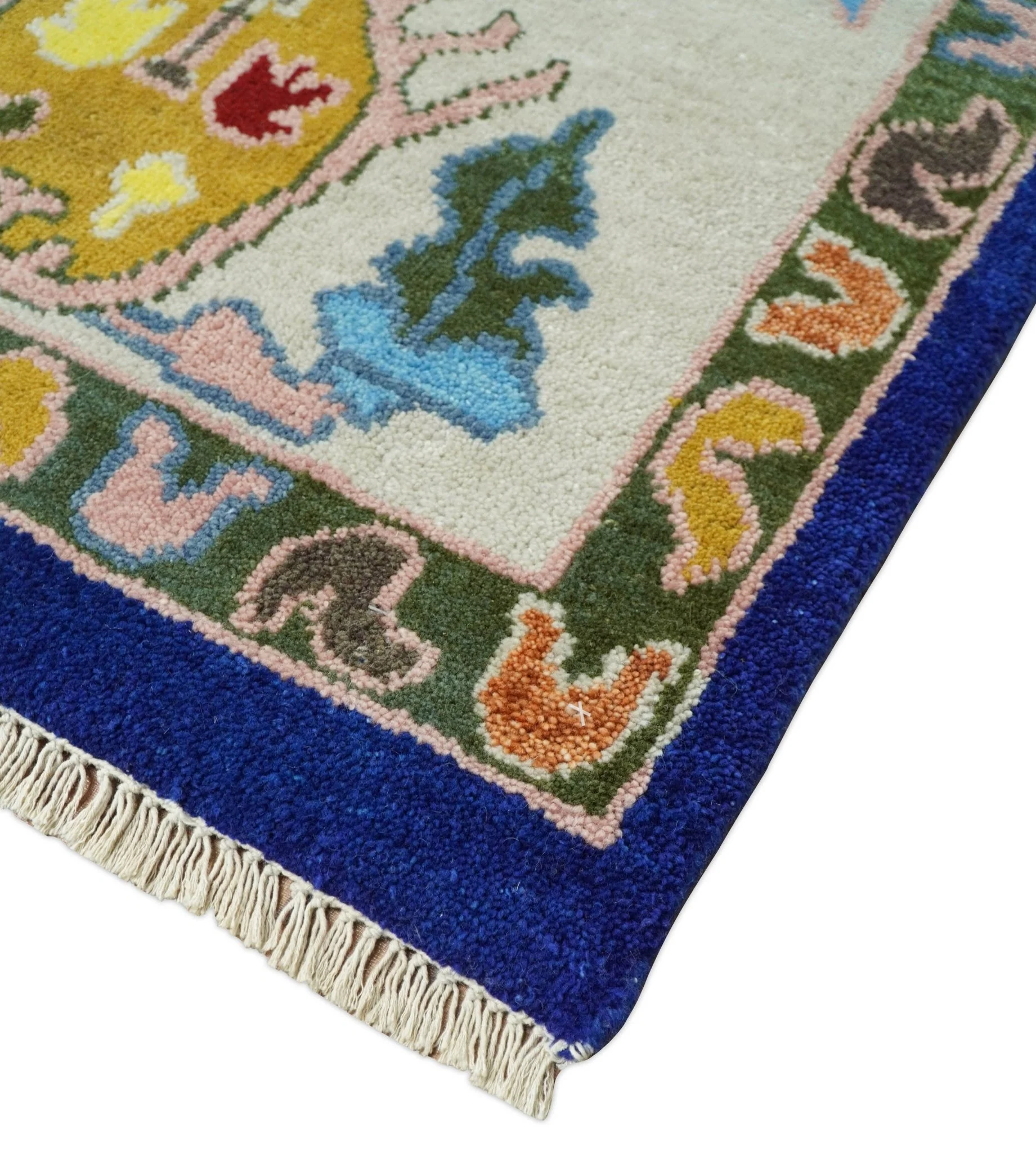Vibrant 8x10 Hand Knotted Blue and Ivory Traditional Persian Eclectic Colorful Wool Rug | TRDCP776810 - Image 6