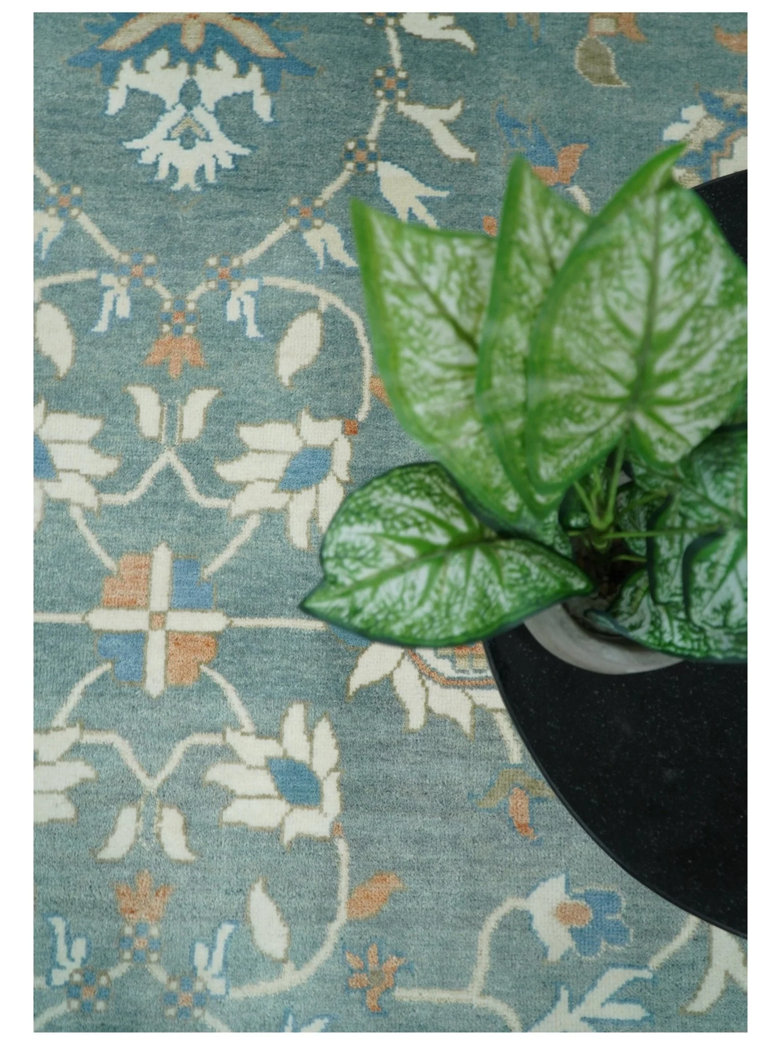 8x10 Hand Knotted Blue and Beige Traditional Vintage Turkish Oushak Antique Wool Rug | TRDCP756810 - Image 12