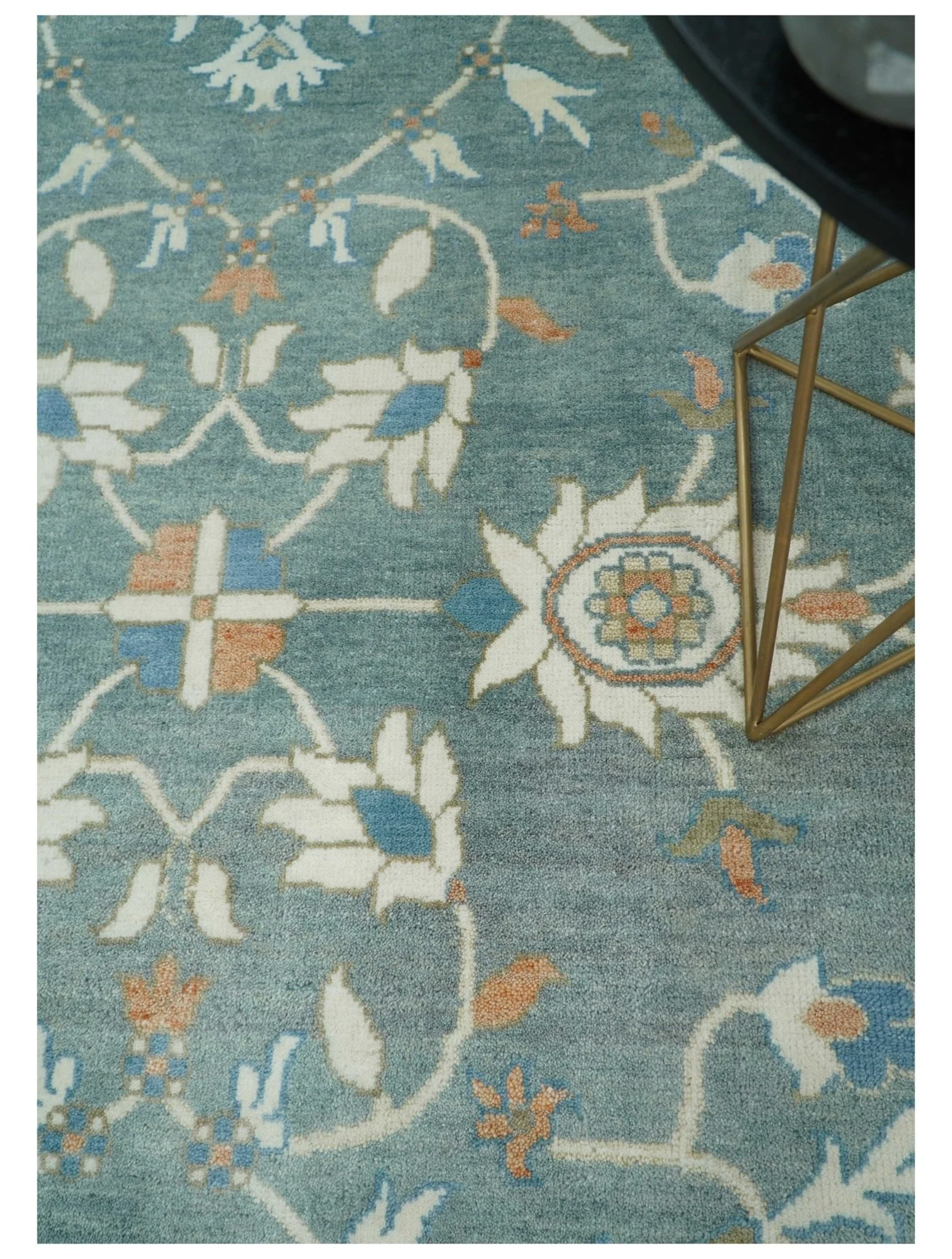 8x10 Hand Knotted Blue and Beige Traditional Vintage Turkish Oushak Antique Wool Rug | TRDCP756810 - Image 3