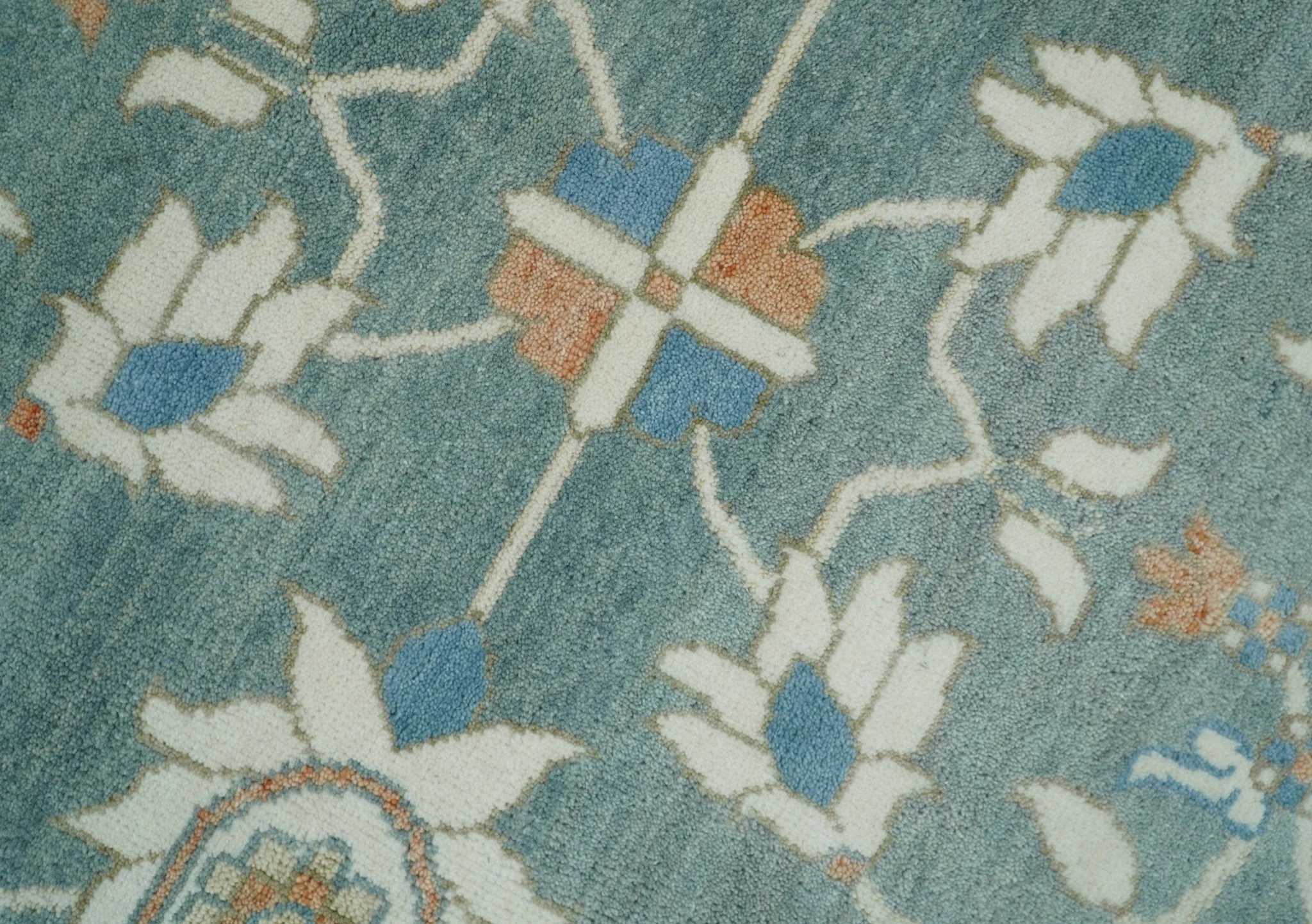 8x10 Hand Knotted Blue and Beige Traditional Vintage Turkish Oushak Antique Wool Rug | TRDCP756810 - Image 8