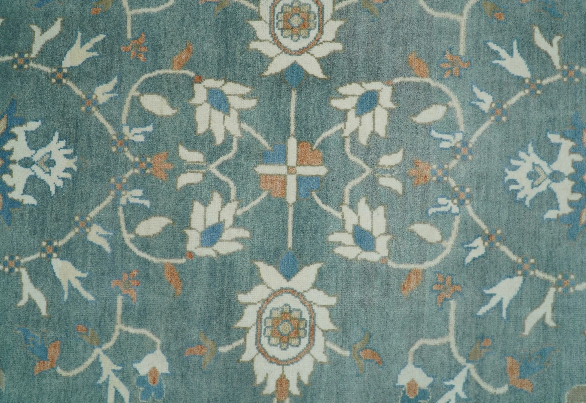 8x10 Hand Knotted Blue and Beige Traditional Vintage Turkish Oushak Antique Wool Rug | TRDCP756810 - Image 9