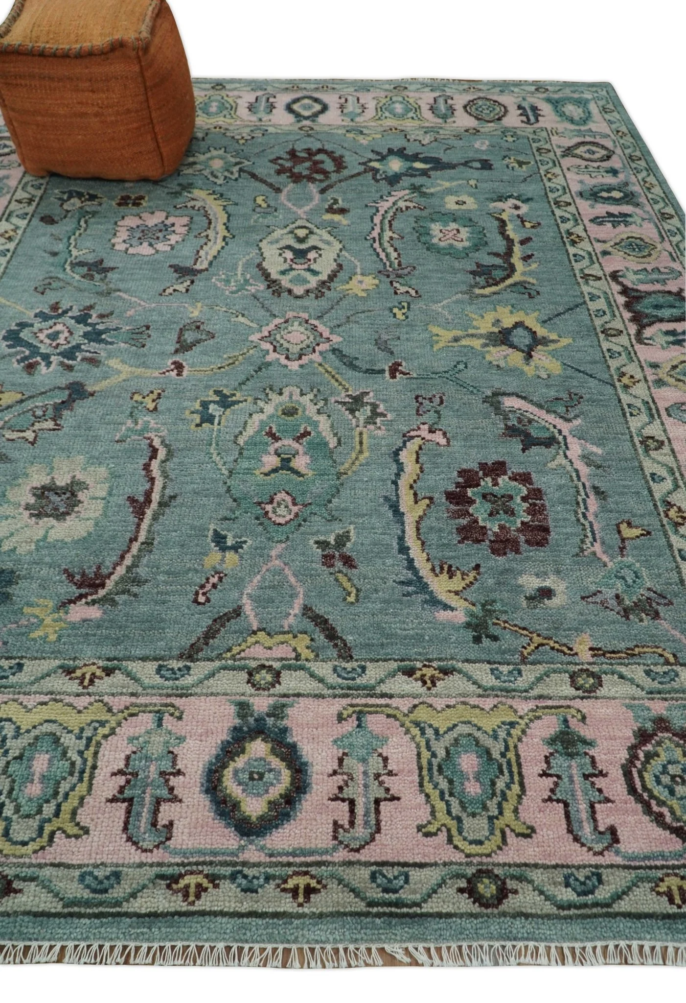 8x10 Hand Knotted Blue Green and Pink Traditional Persian Vintage Wool Rug | TRDCP771810 - Image 3