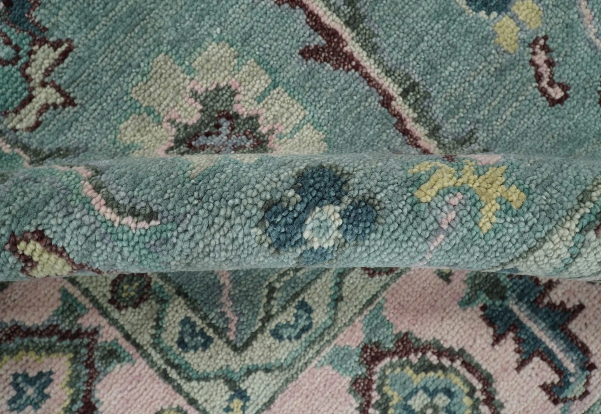 8x10 Hand Knotted Blue Green and Pink Traditional Persian Vintage Wool Rug | TRDCP771810 - Image 7