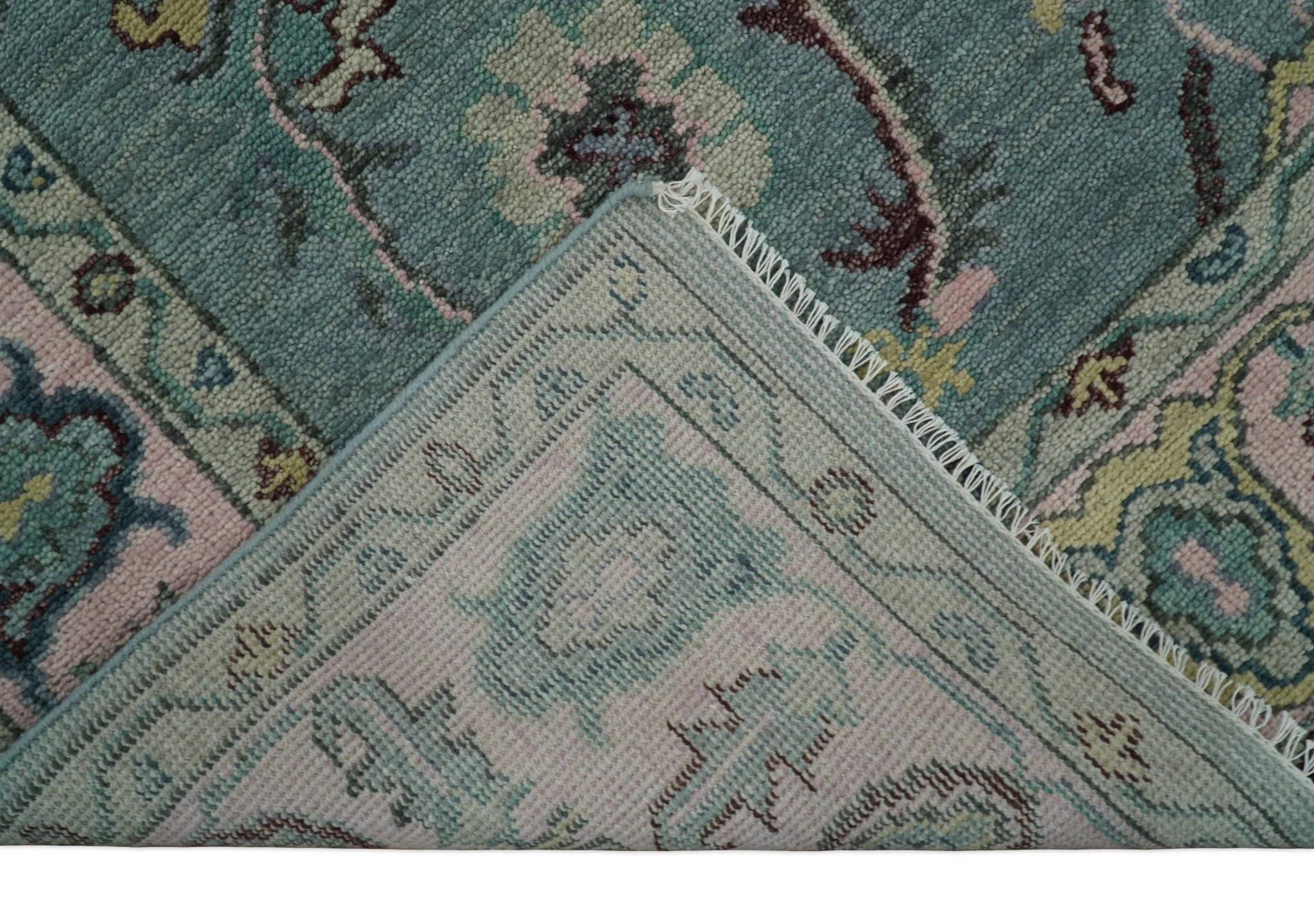 8x10 Hand Knotted Blue Green and Pink Traditional Persian Vintage Wool Rug | TRDCP771810 - Image 8