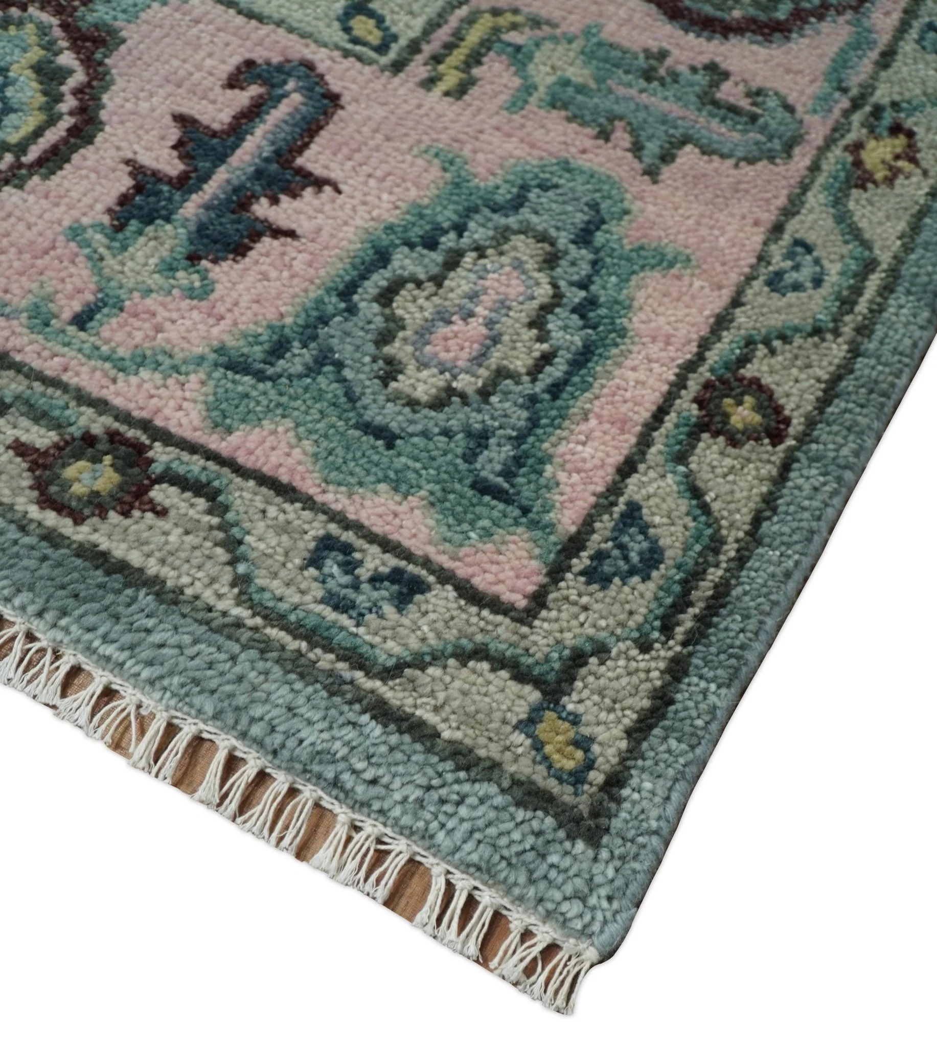 8x10 Hand Knotted Blue Green and Pink Traditional Persian Vintage Wool Rug | TRDCP771810 - Image 9