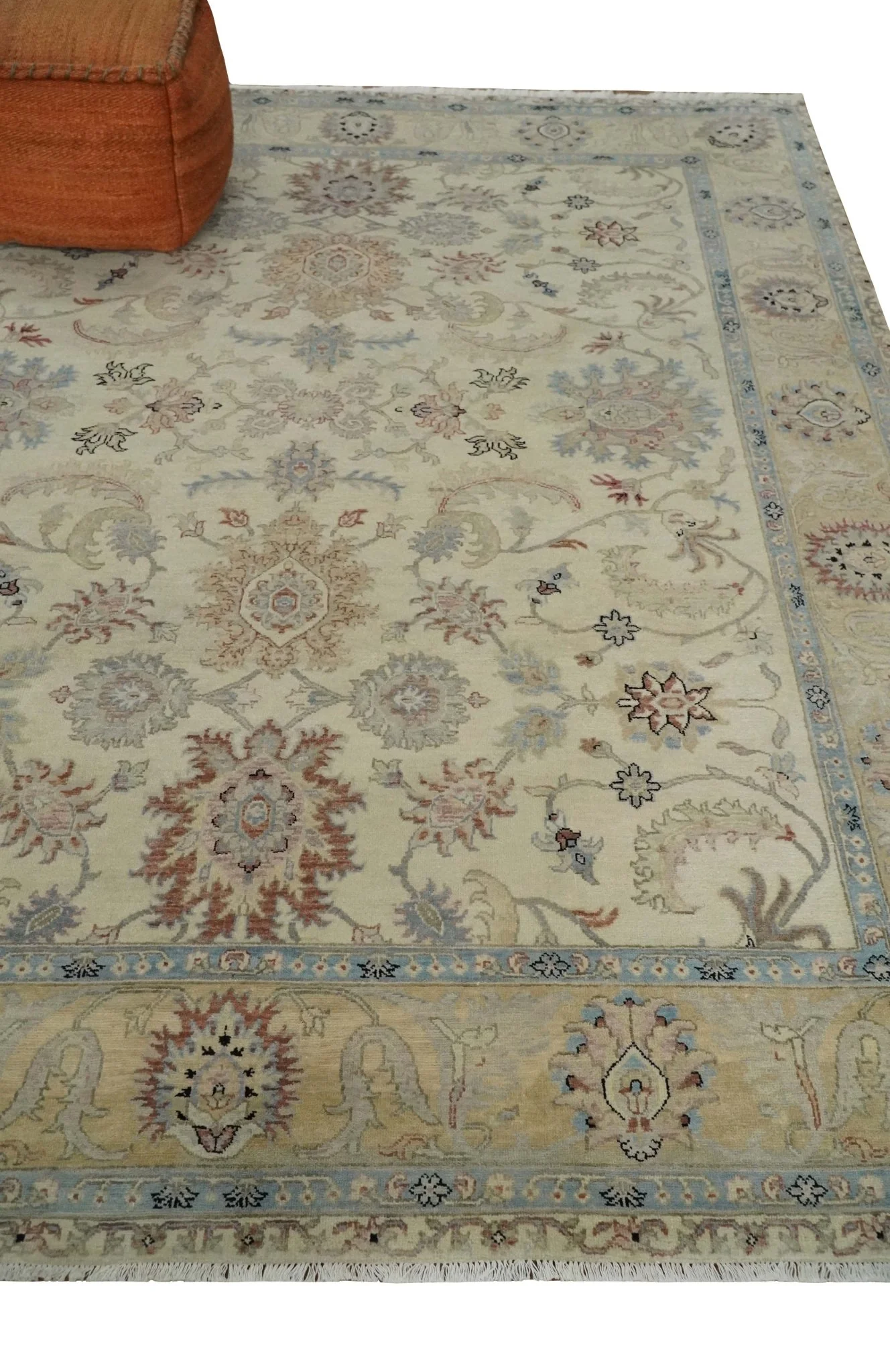 Antique Fine 8x10 Hand Knotted Ivory and Beige Traditional Vintage Persian Wool Rug | TRDCP717 - Image 3