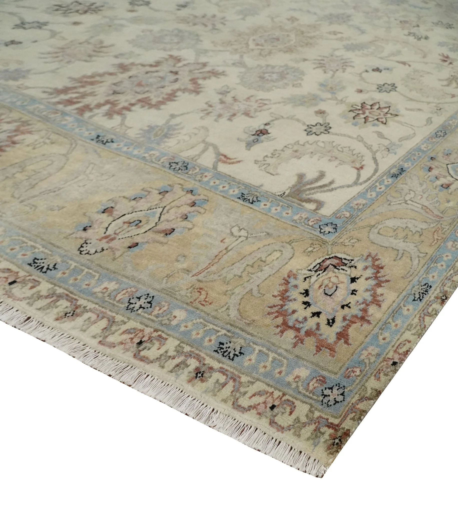 Antique Fine 8x10 Hand Knotted Ivory and Beige Traditional Vintage Persian Wool Rug | TRDCP717 - Image 8