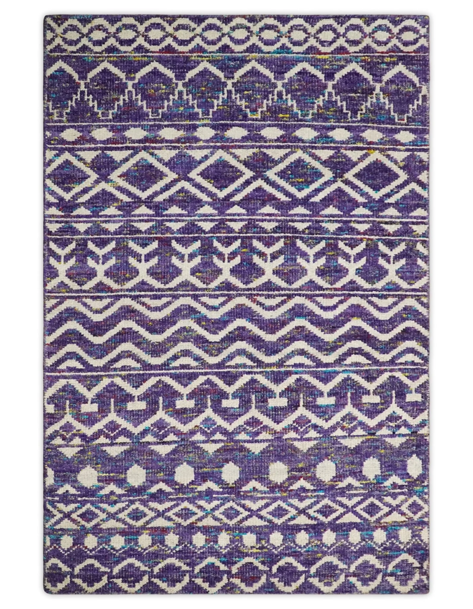 4x6 and 8x10 Hand Knotted Blue and White Modern Contemporary Southwestern Tribal Trellis Recycled Silk Area Rug | OP6 - Image 13