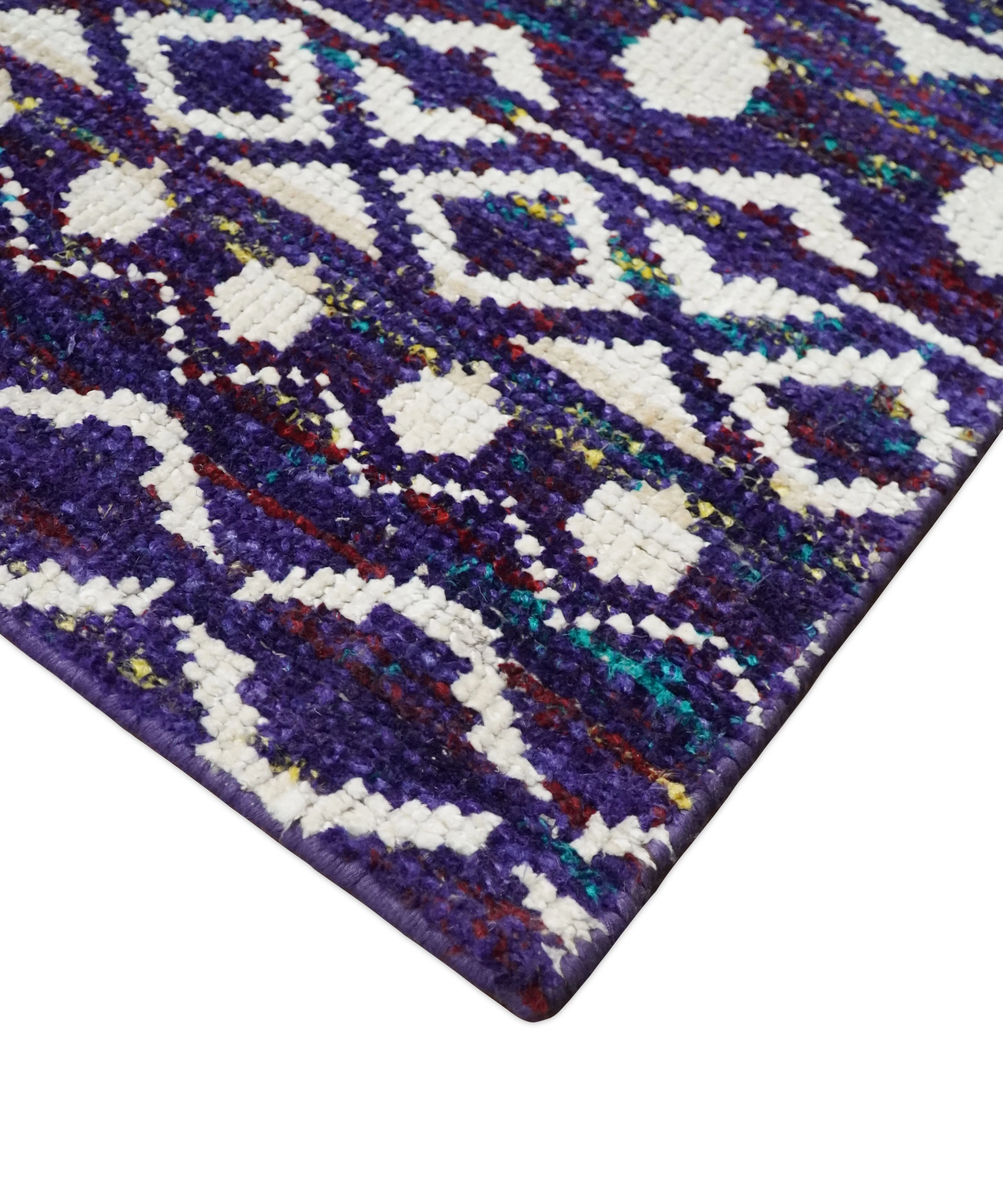 4x6 and 8x10 Hand Knotted Blue and White Modern Contemporary Southwestern Tribal Trellis Recycled Silk Area Rug | OP6 - Image 8