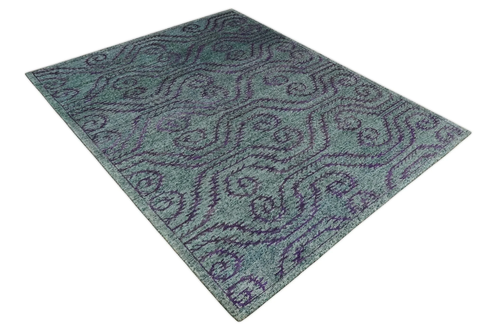 5x8 and 8x10 Hand Knotted  Blue, Gray and Purple Modern Contemporary Southwestern Tribal Trellis Recycled Silk Area Rug | OP32 - Image 11