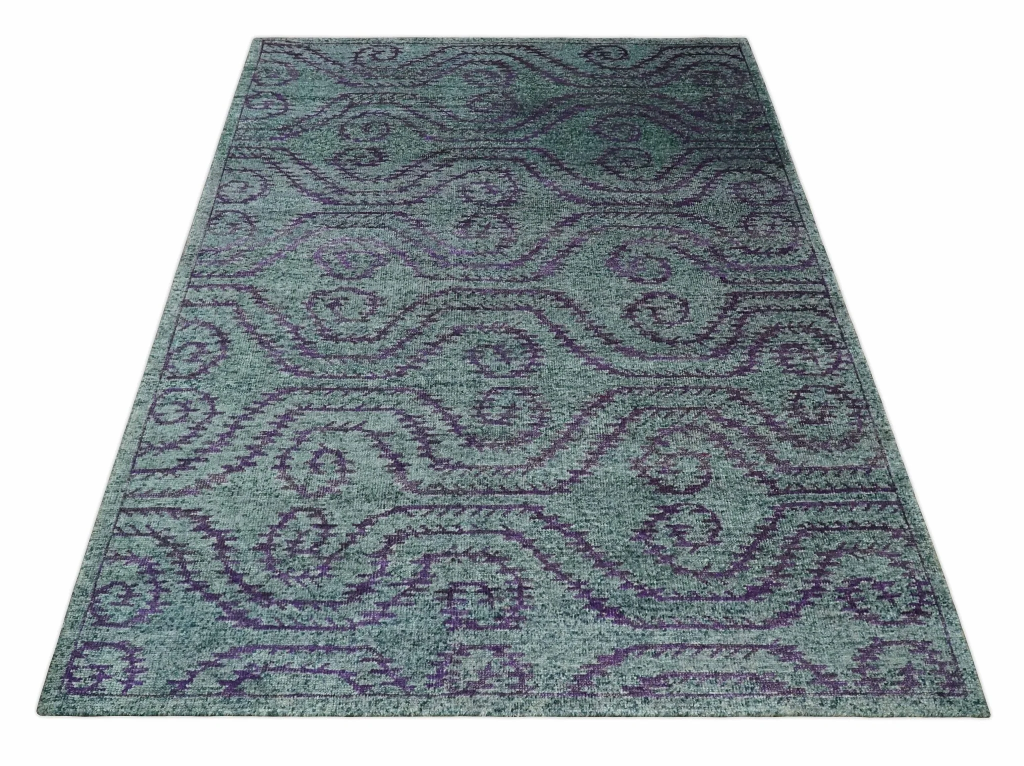 5x8 and 8x10 Hand Knotted  Blue, Gray and Purple Modern Contemporary Southwestern Tribal Trellis Recycled Silk Area Rug | OP32 - Image 12