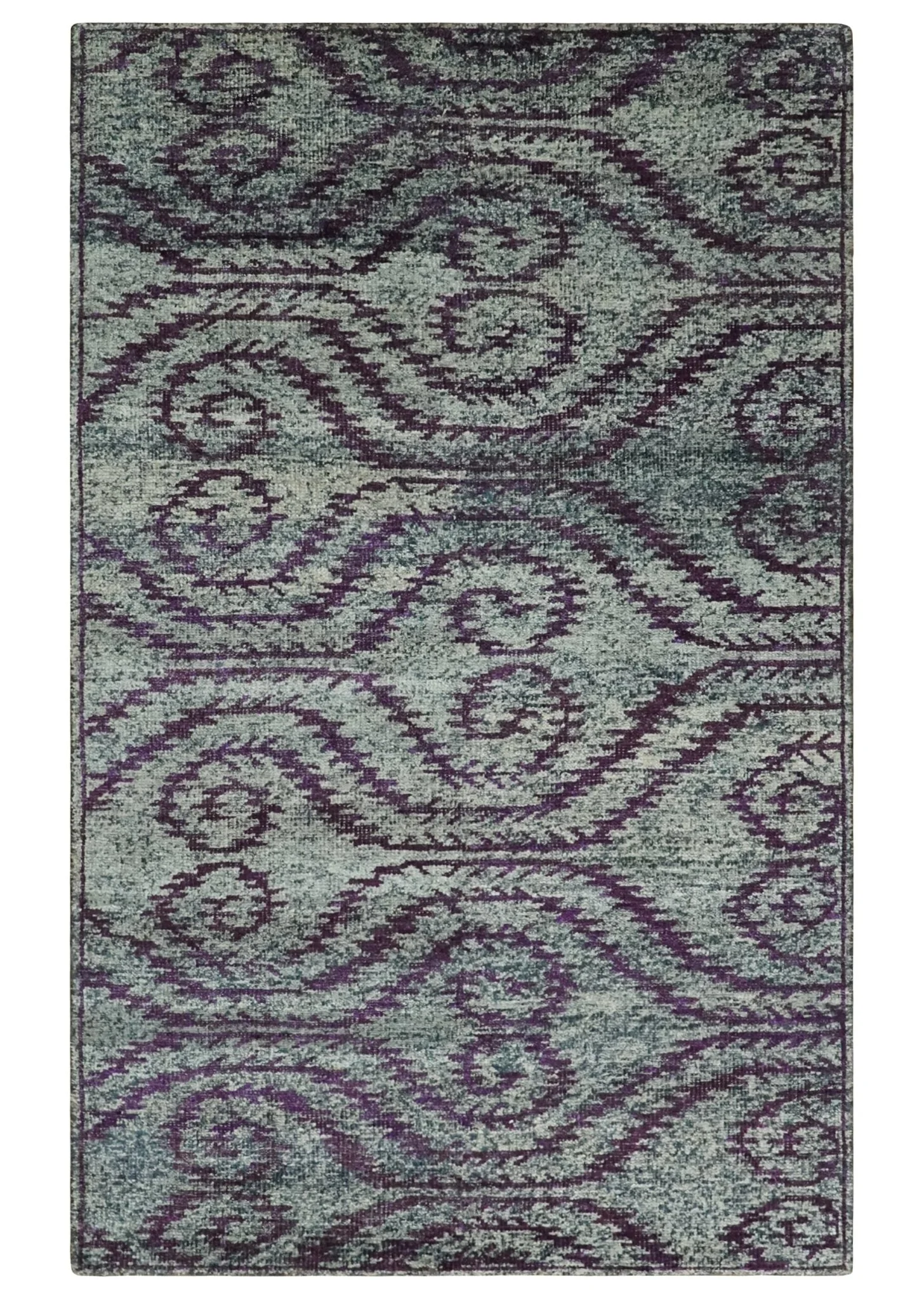 5x8 and 8x10 Hand Knotted  Blue, Gray and Purple Modern Contemporary Southwestern Tribal Trellis Recycled Silk Area Rug | OP32 - Image 13