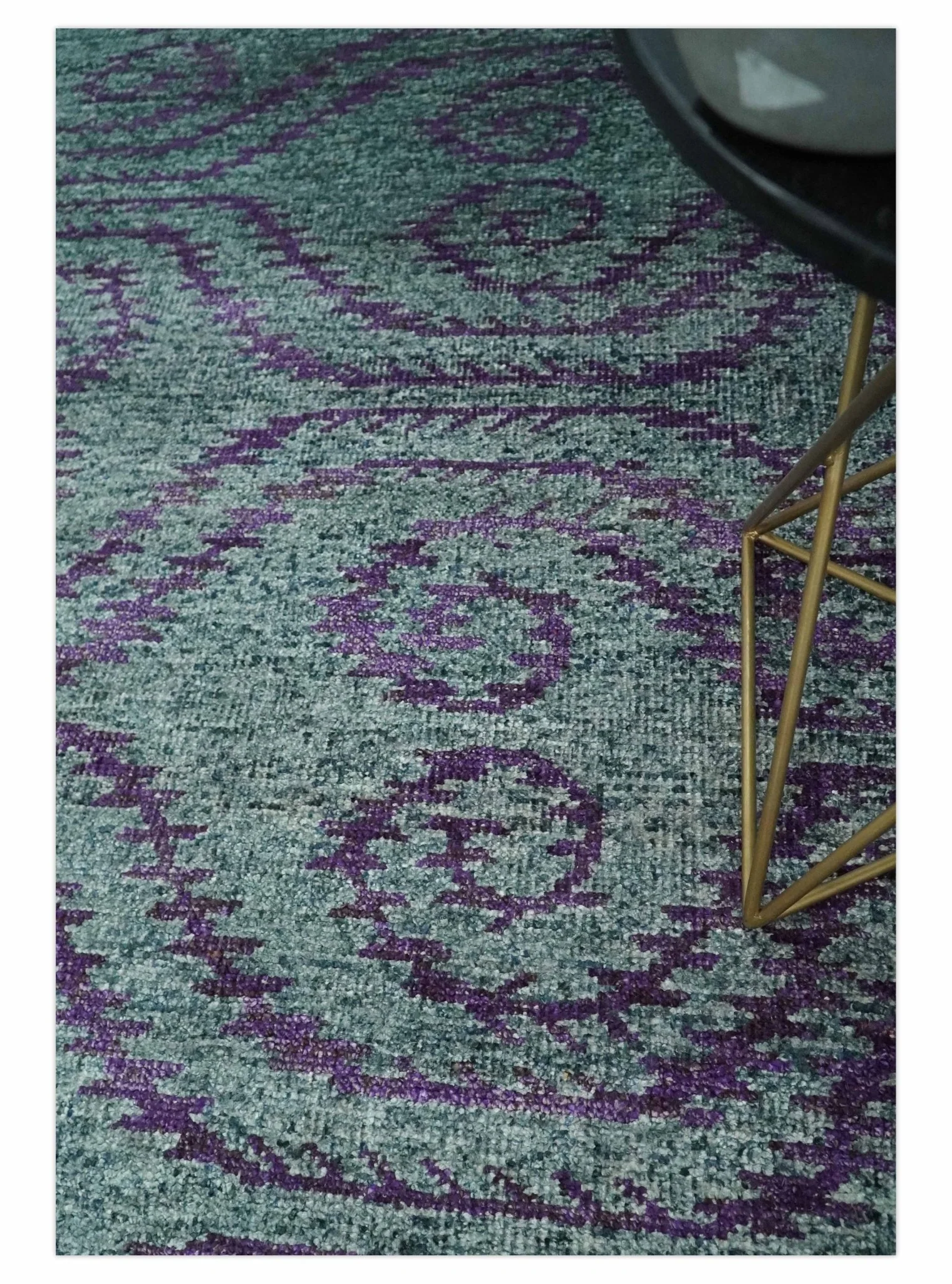 5x8 and 8x10 Hand Knotted  Blue, Gray and Purple Modern Contemporary Southwestern Tribal Trellis Recycled Silk Area Rug | OP32 - Image 2