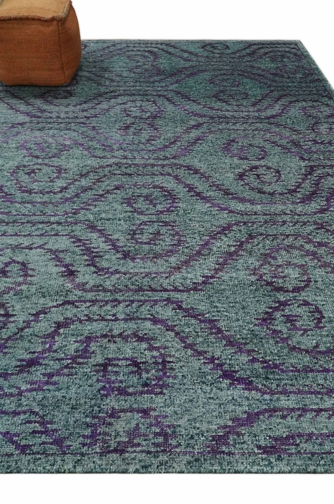 5x8 and 8x10 Hand Knotted  Blue, Gray and Purple Modern Contemporary Southwestern Tribal Trellis Recycled Silk Area Rug | OP32 - Image 3