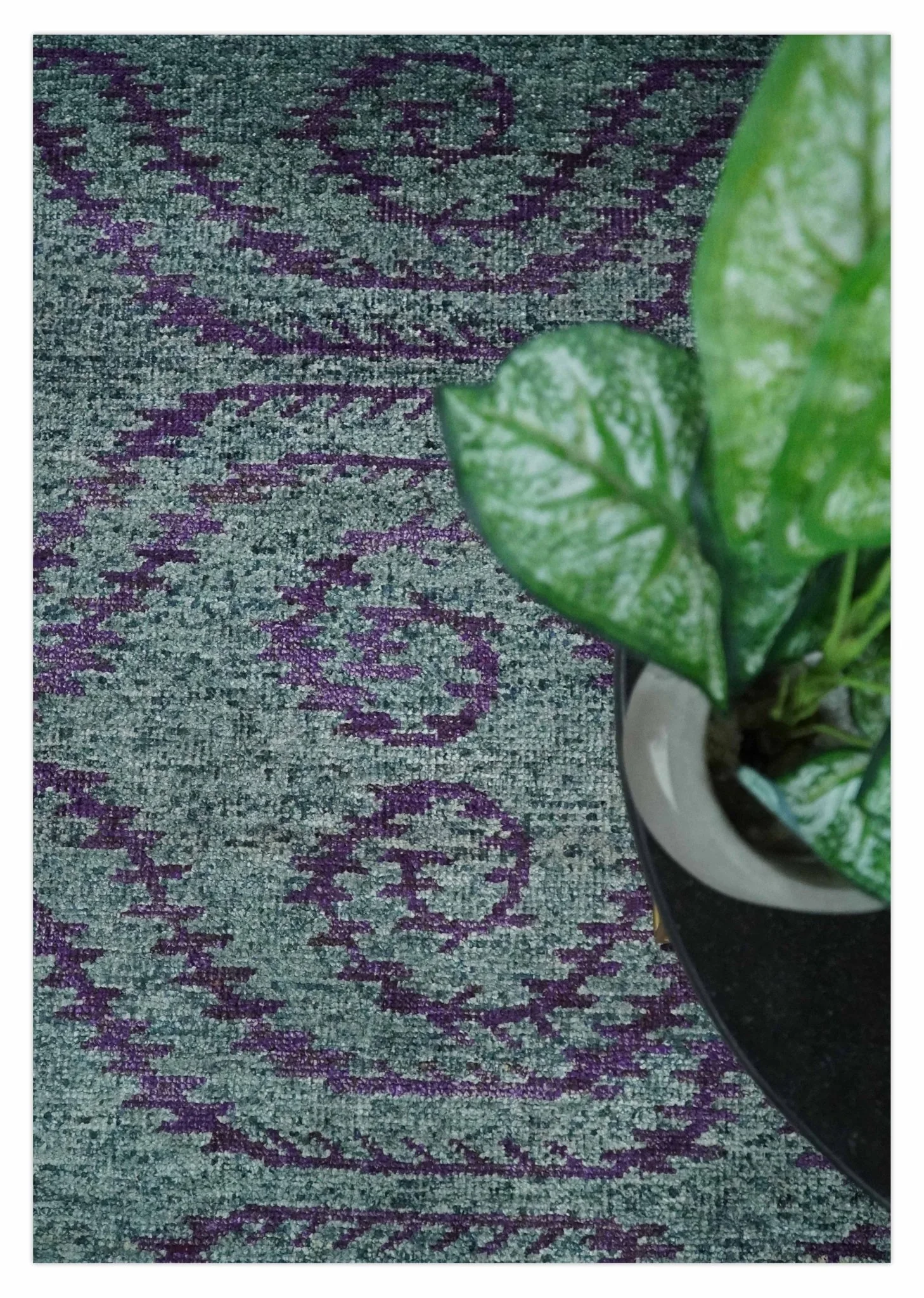 5x8 and 8x10 Hand Knotted  Blue, Gray and Purple Modern Contemporary Southwestern Tribal Trellis Recycled Silk Area Rug | OP32 - Image 5