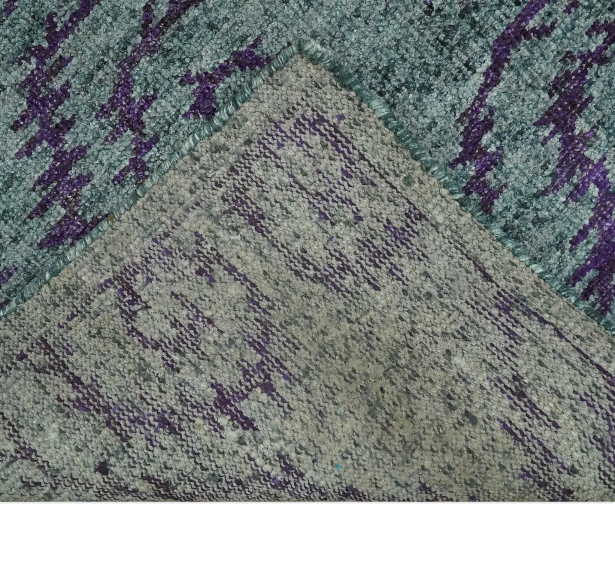 5x8 and 8x10 Hand Knotted  Blue, Gray and Purple Modern Contemporary Southwestern Tribal Trellis Recycled Silk Area Rug | OP32 - Image 8