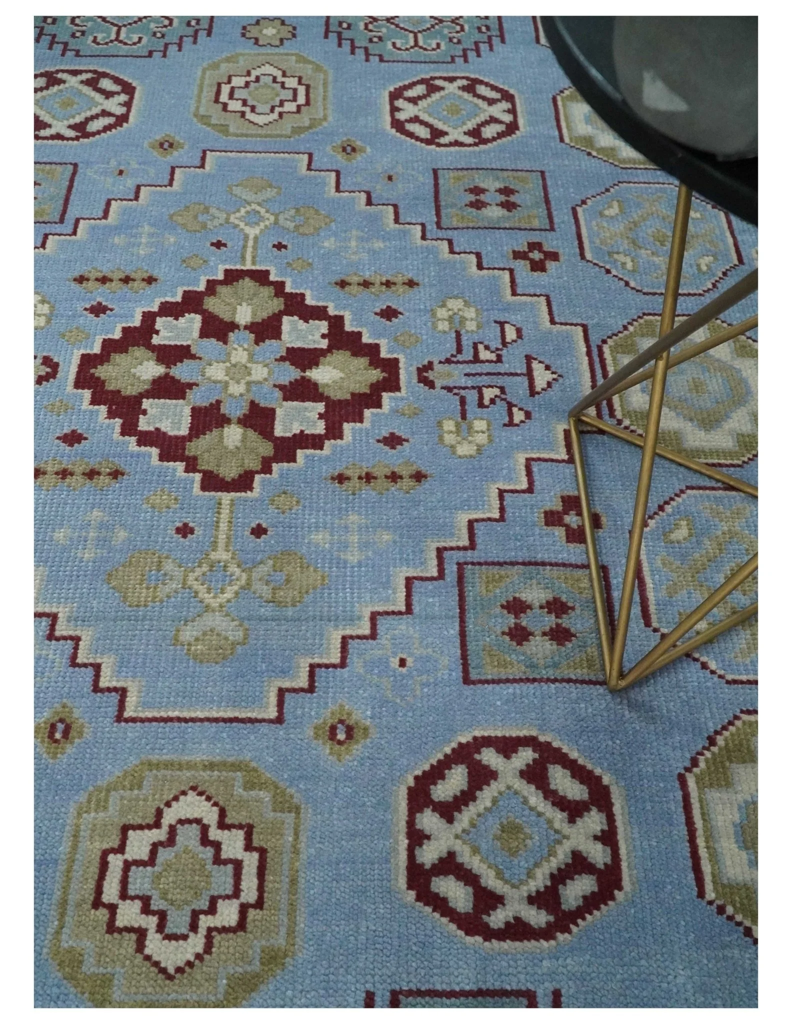 8x10 Hand Knotted Blue, Ivory, Beige and Rust Traditional Persian Oushak Wool Rug | AC8810 - Image 2