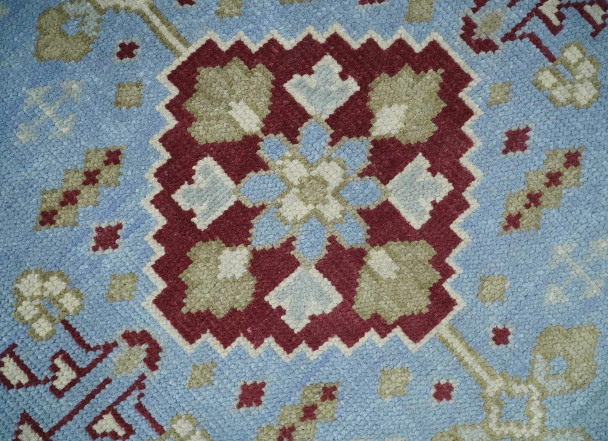 8x10 Hand Knotted Blue, Ivory, Beige and Rust Traditional Persian Oushak Wool Rug | AC8810 - Image 4