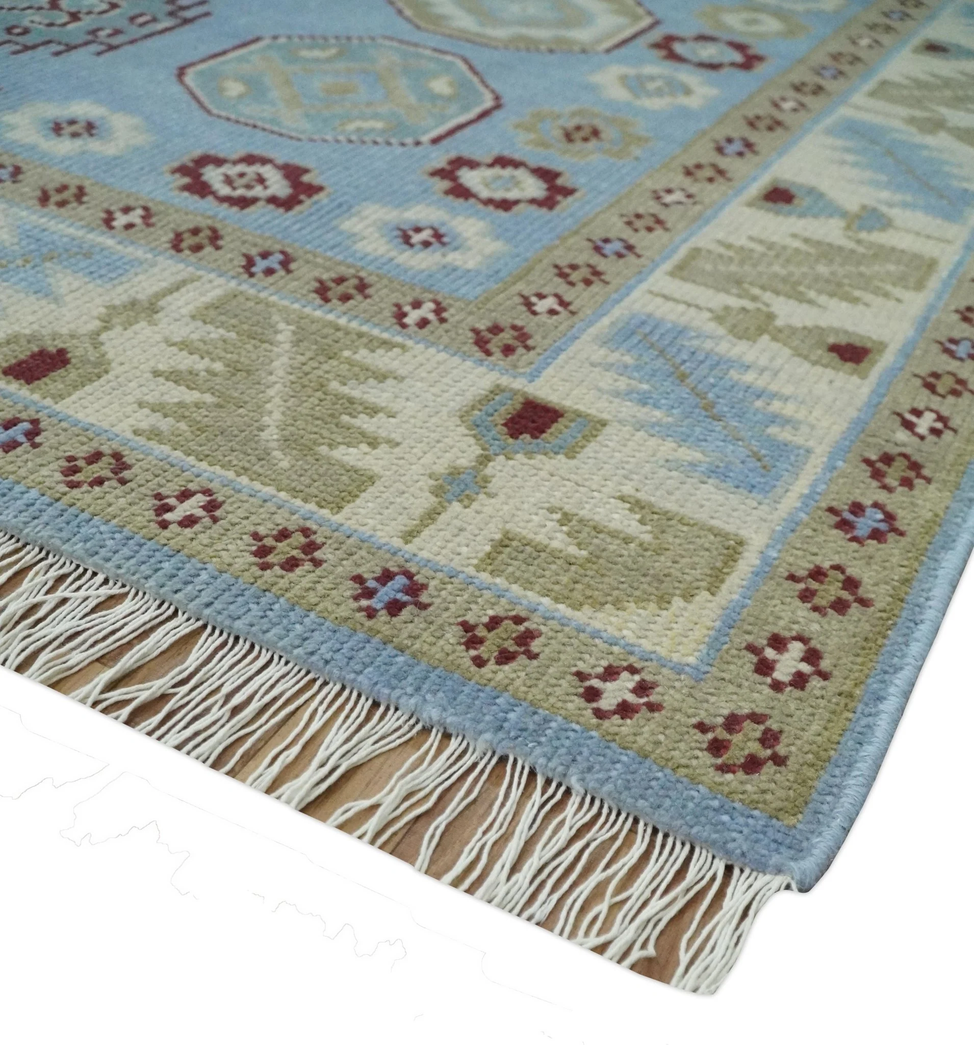 8x10 Hand Knotted Blue, Ivory, Beige and Rust Traditional Persian Oushak Wool Rug | AC8810 - Image 5