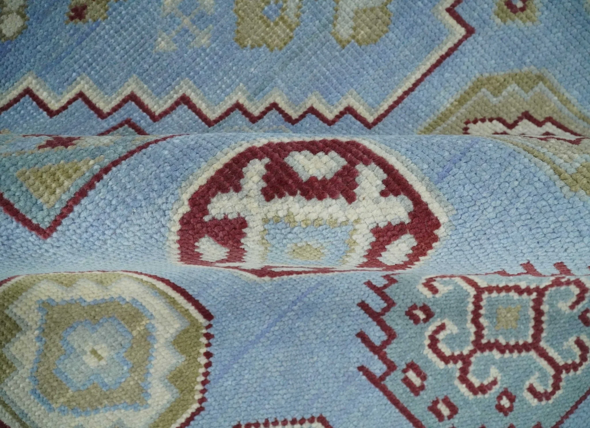 8x10 Hand Knotted Blue, Ivory, Beige and Rust Traditional Persian Oushak Wool Rug | AC8810 - Image 6