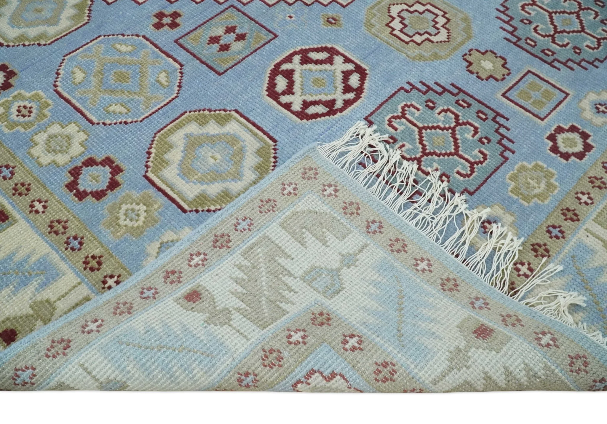 8x10 Hand Knotted Blue, Ivory, Beige and Rust Traditional Persian Oushak Wool Rug | AC8810 - Image 7