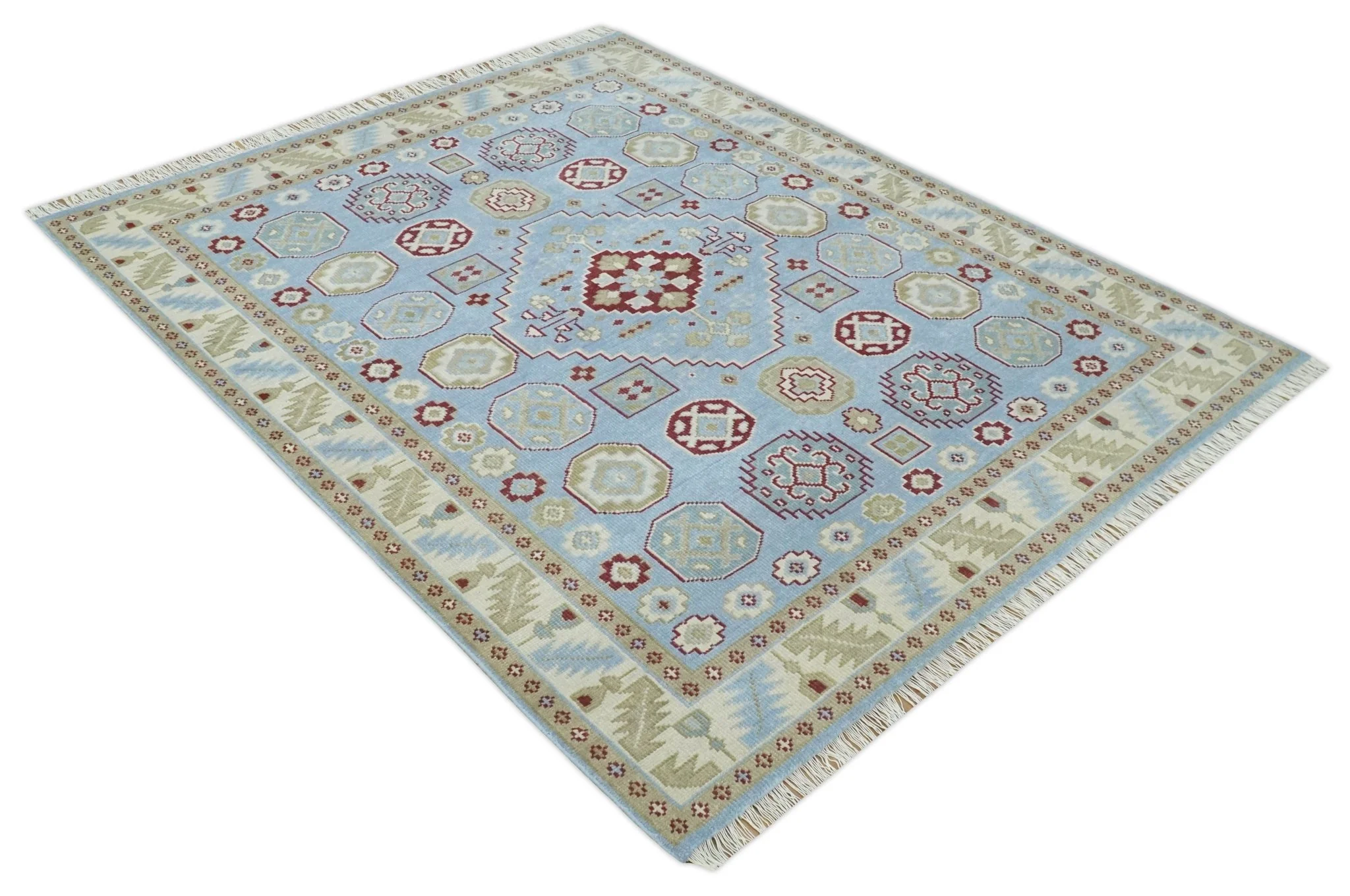 8x10 Hand Knotted Blue, Ivory, Beige and Rust Traditional Persian Oushak Wool Rug | AC8810 - Image 8