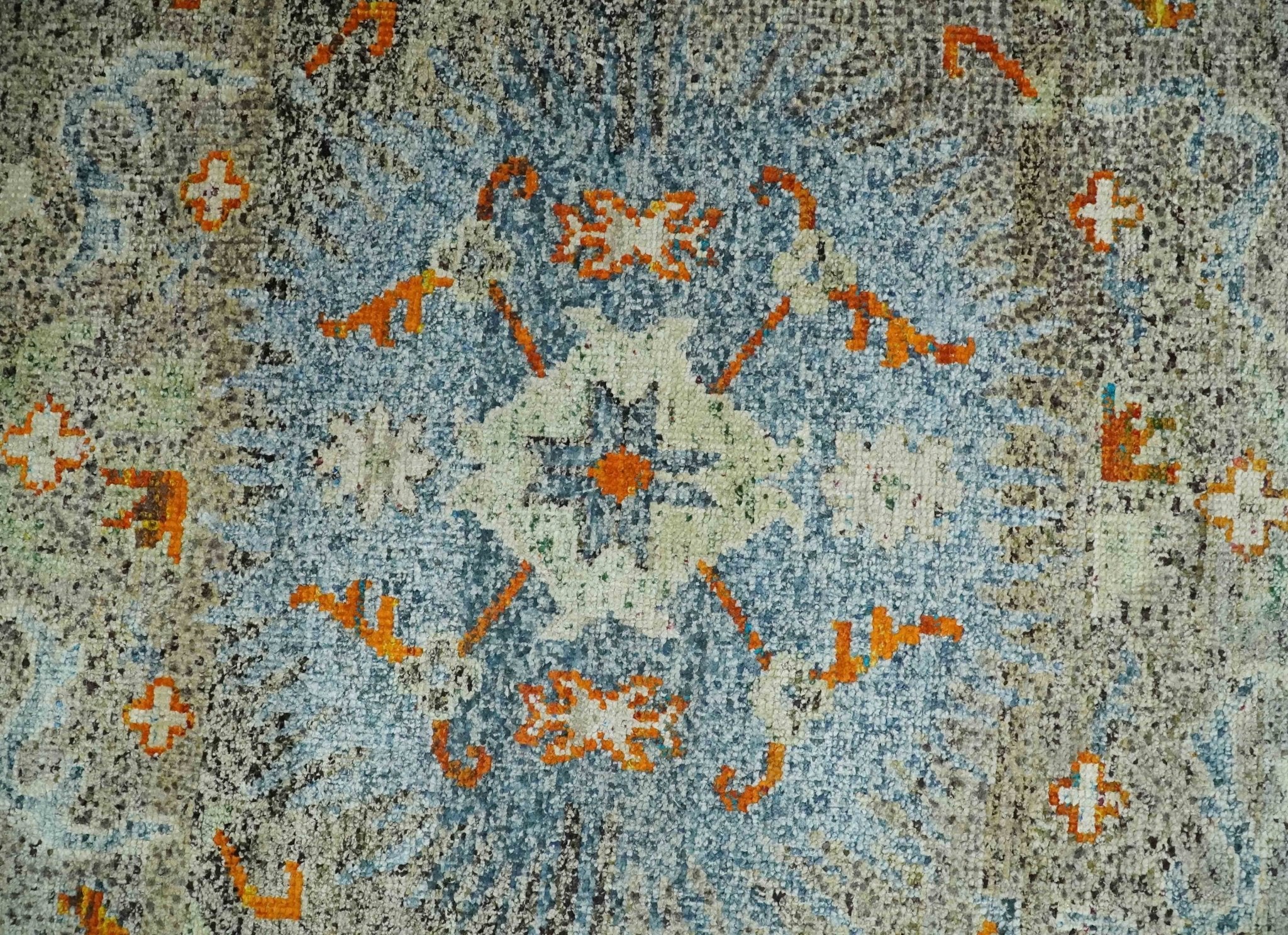 8x10 Hand Knotted Blue, Silver and Beige Antique Persian Style Contemporary Recycled Silk Area Rug | OP30 - Image 11