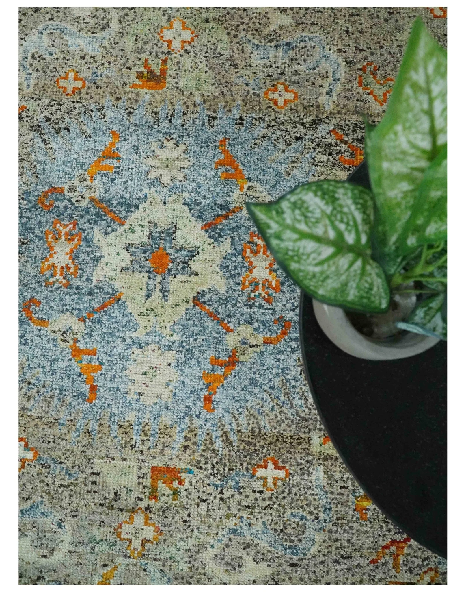 8x10 Hand Knotted Blue, Silver and Beige Antique Persian Style Contemporary Recycled Silk Area Rug | OP30 - Image 5