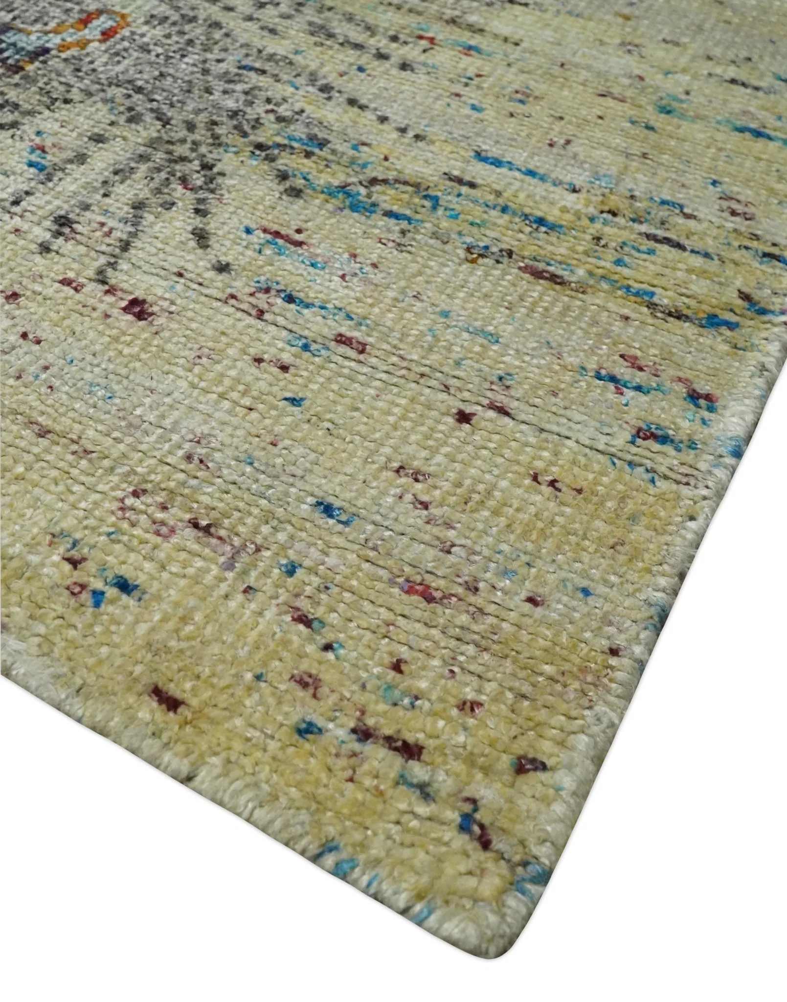 8x10 Hand Knotted Blue, Silver and Beige Antique Persian Style Contemporary Recycled Silk Area Rug | OP30 - Image 6