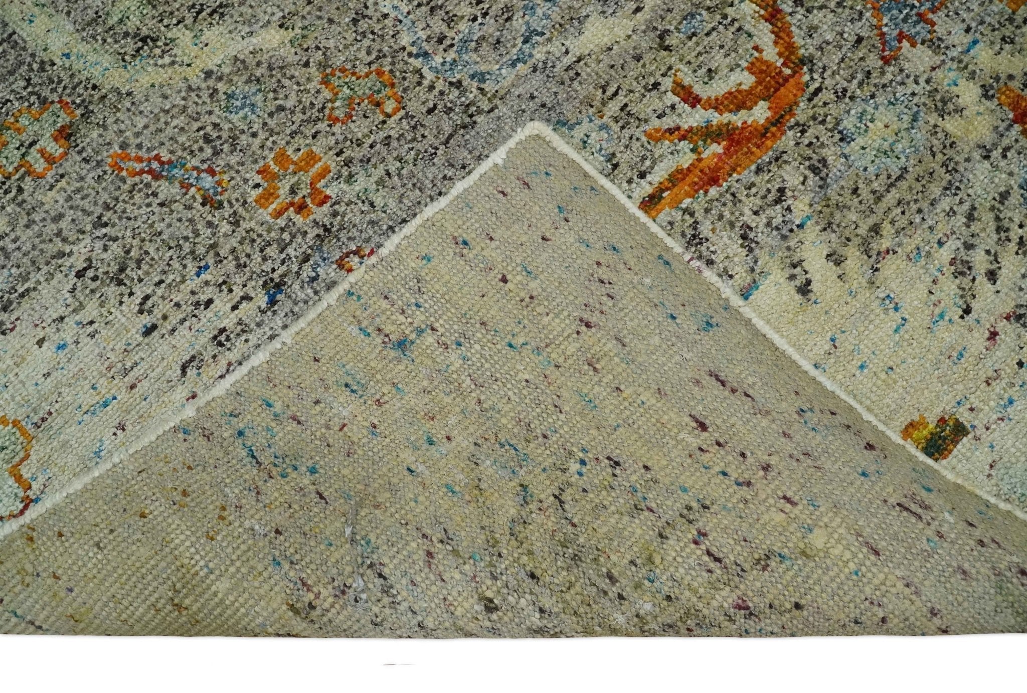 8x10 Hand Knotted Blue, Silver and Beige Antique Persian Style Contemporary Recycled Silk Area Rug | OP30 - Image 7