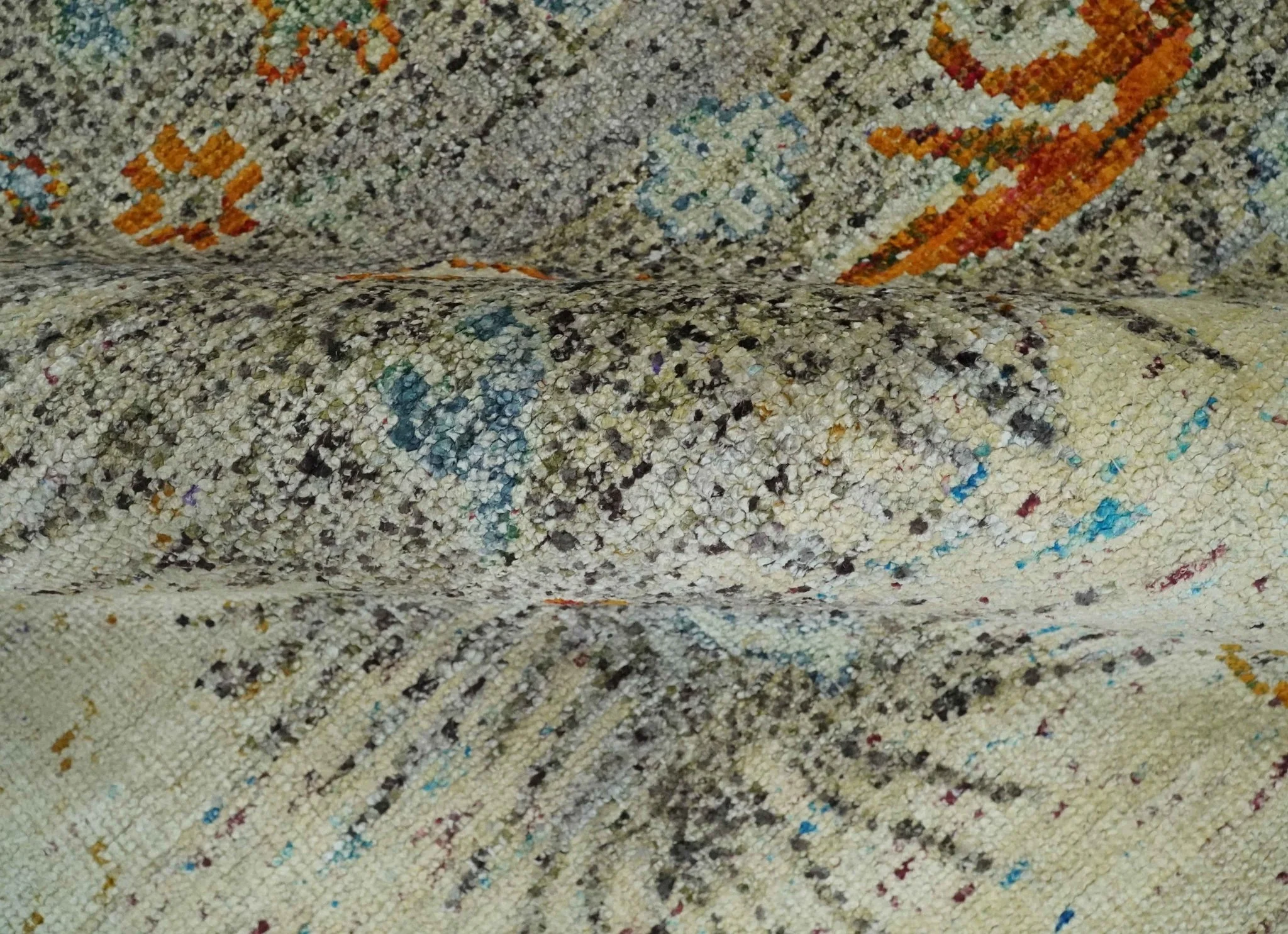 8x10 Hand Knotted Blue, Silver and Beige Antique Persian Style Contemporary Recycled Silk Area Rug | OP30 - Image 8