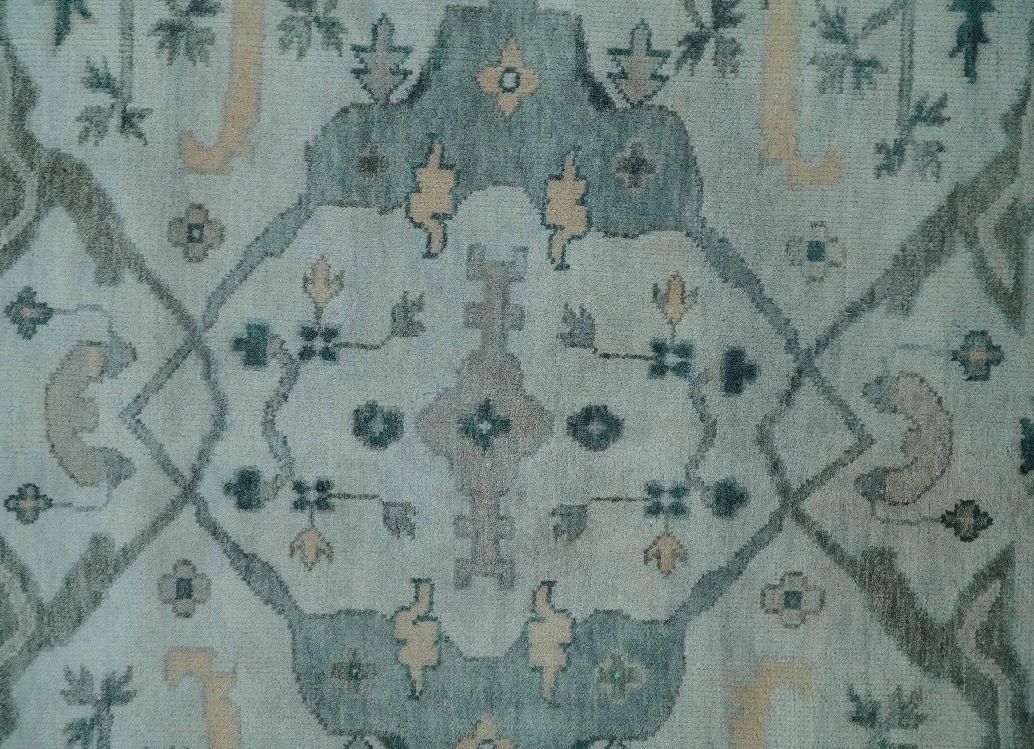 Silver Oushak 8x10 Hand Knotted Blue, Silver and gray Persian Antique Wool Rug | TRDCP963810 - Image 11