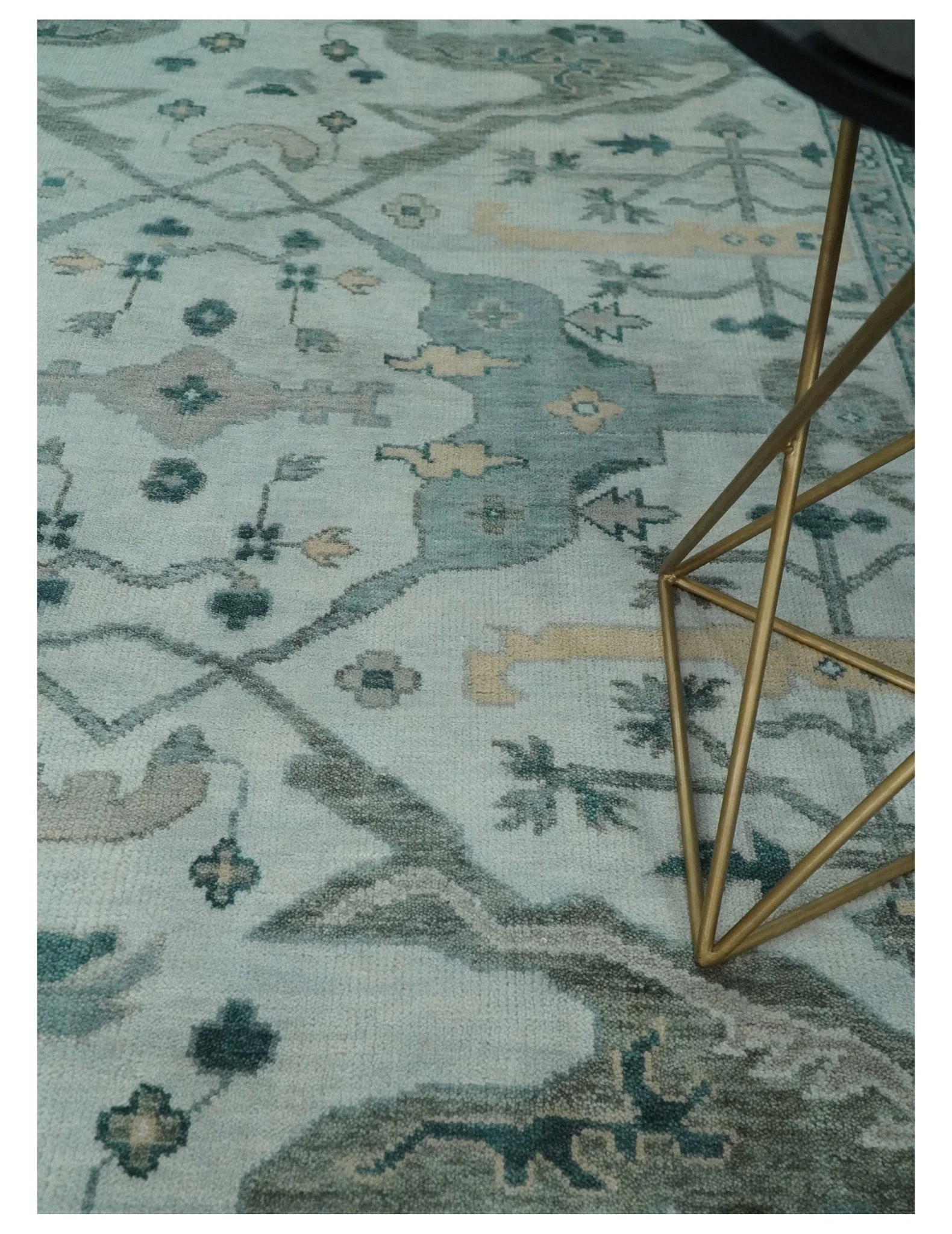 Silver Oushak 8x10 Hand Knotted Blue, Silver and gray Persian Antique Wool Rug | TRDCP963810 - Image 2