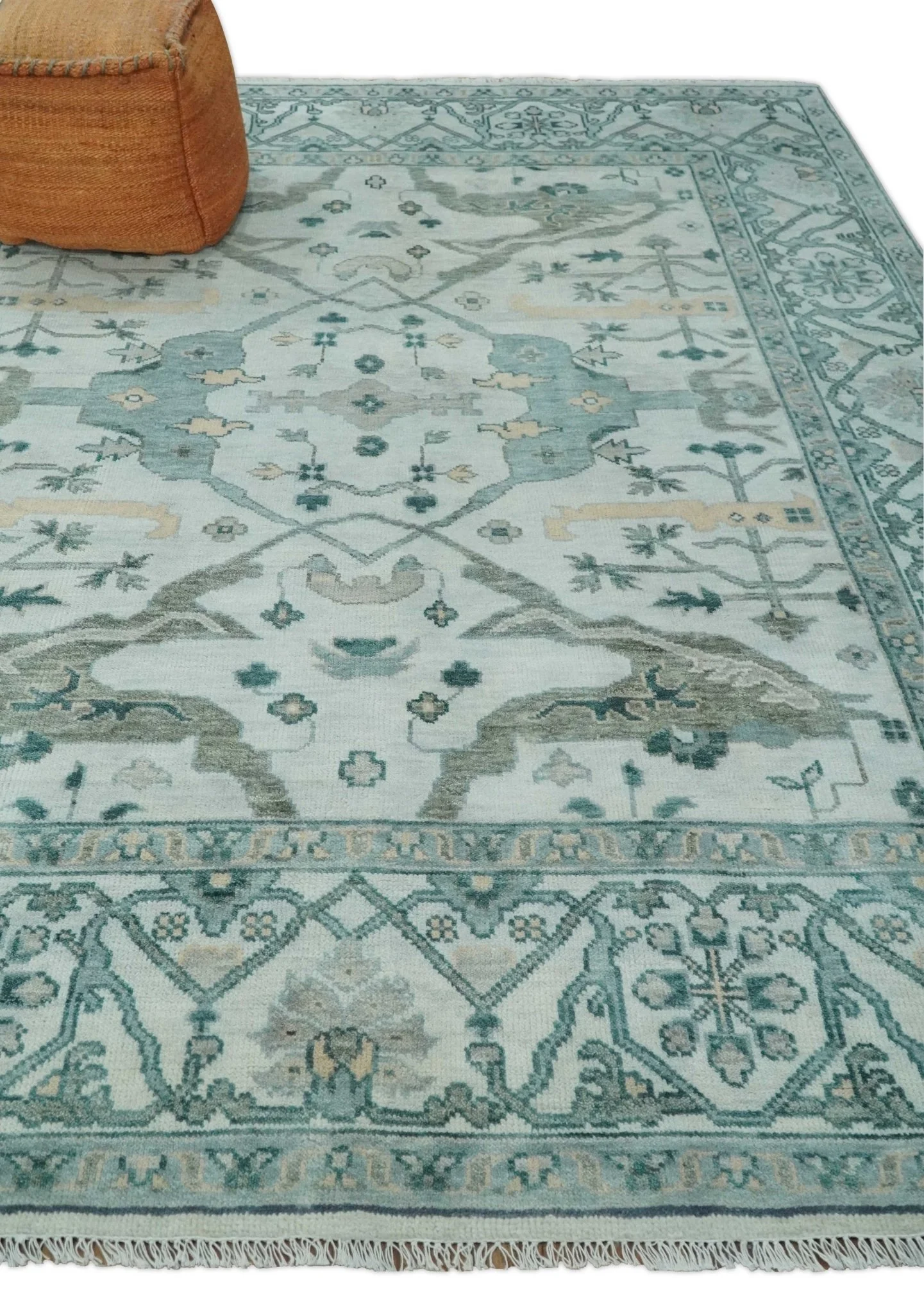 Silver Oushak 8x10 Hand Knotted Blue, Silver and gray Persian Antique Wool Rug | TRDCP963810 - Image 3
