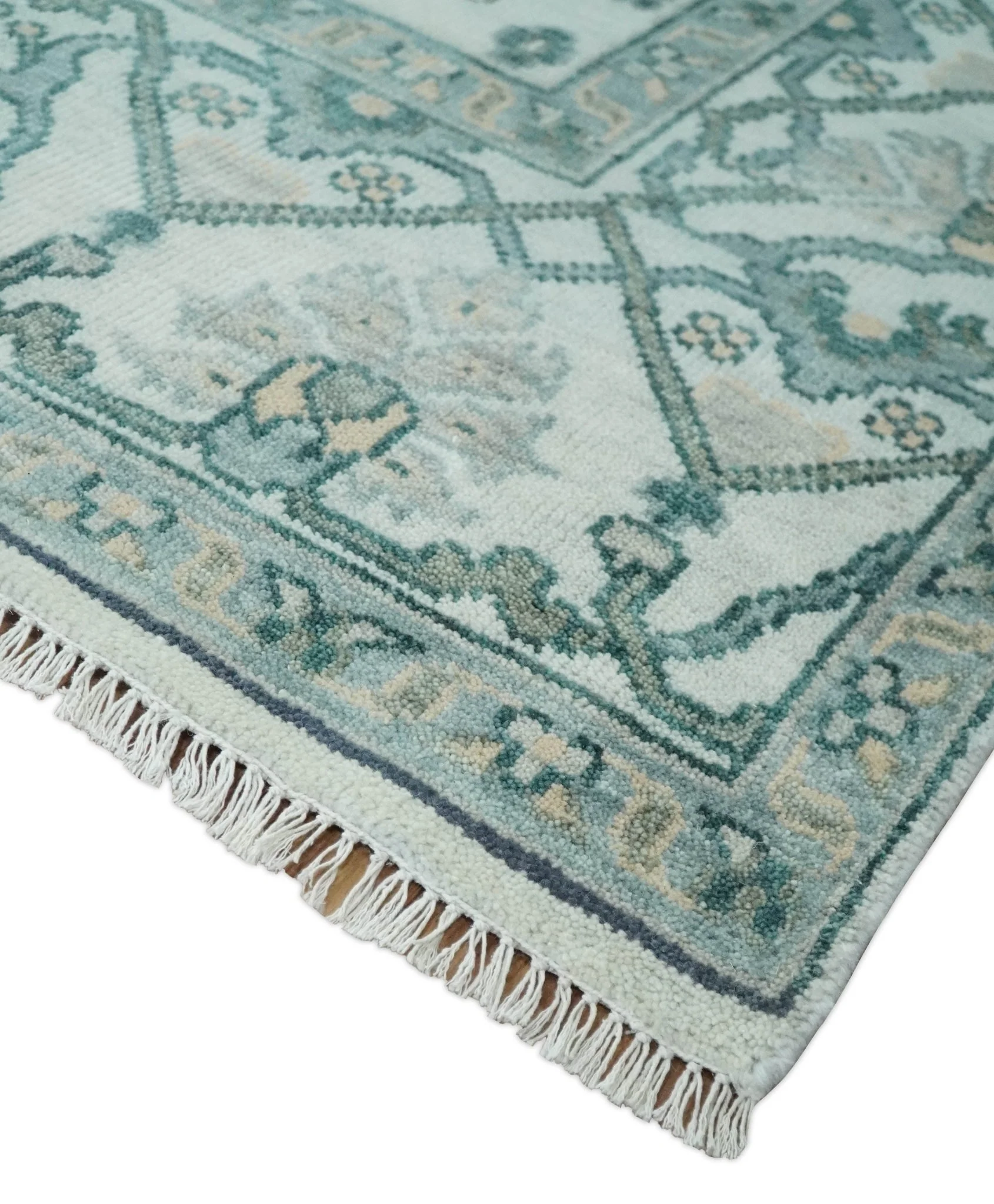 Silver Oushak 8x10 Hand Knotted Blue, Silver and gray Persian Antique Wool Rug | TRDCP963810 - Image 5