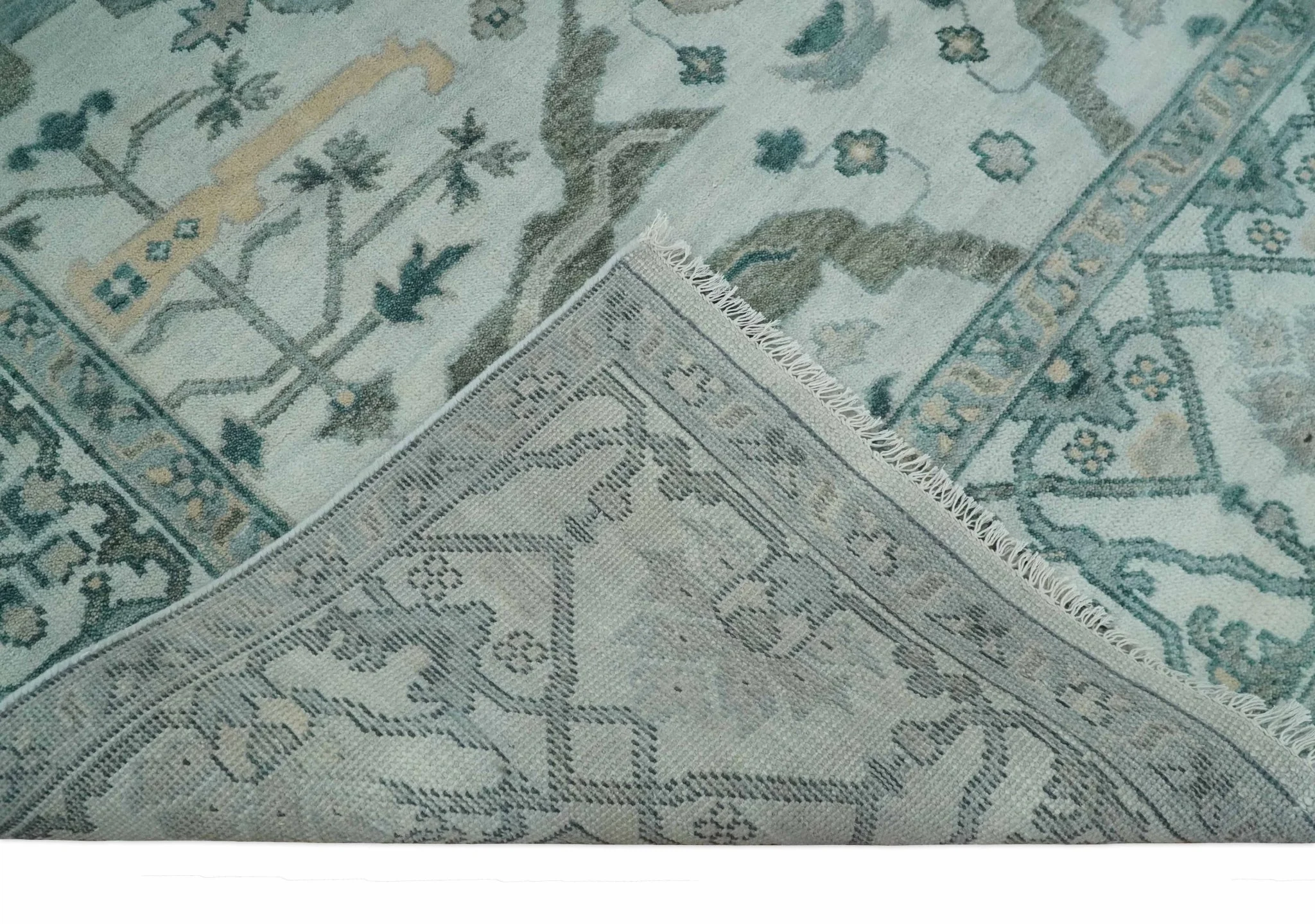 Silver Oushak 8x10 Hand Knotted Blue, Silver and gray Persian Antique Wool Rug | TRDCP963810 - Image 7