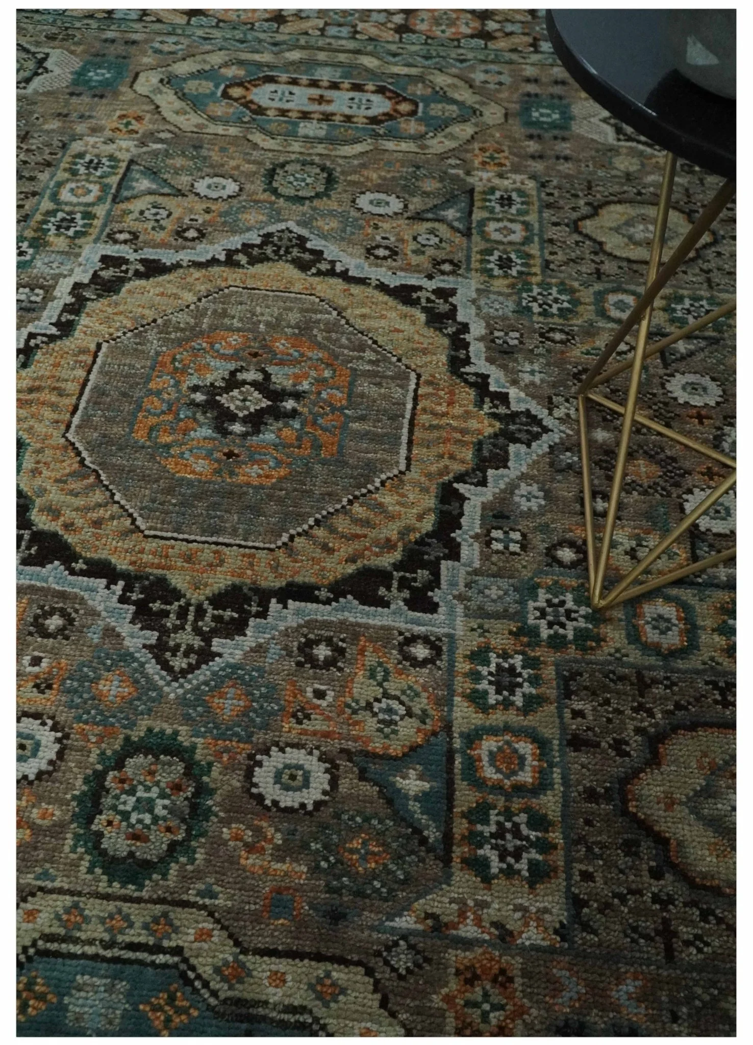 8x10 Hand Knotted Brown, Black and Silver Traditional Mamlook Design Wool Rug - Image 2